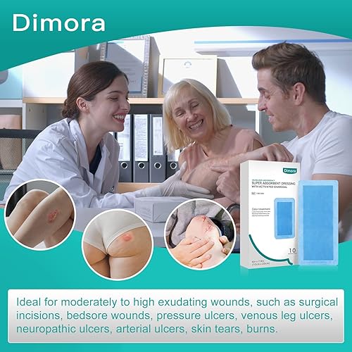 Miniatura 4 de Dimora Apósito superabsorbente mejorado con carbón activado, antiolor superior que absorbe la humedad, apósito para heridas, 4 x 8 pulgadas, 10