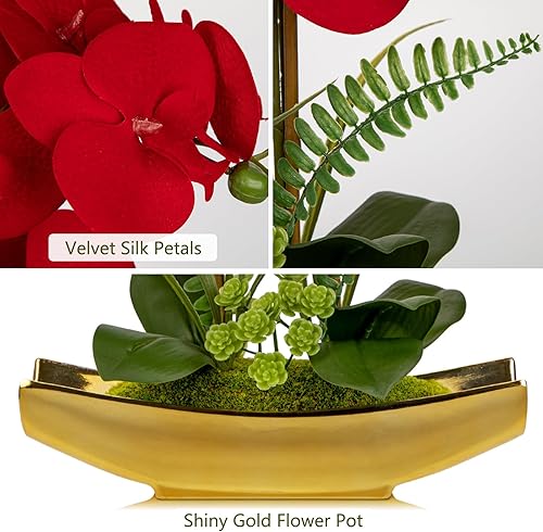 Miniatura 15 de Briful Orchids Flores artificiales de 15 pulgadas, orquídea Phalaenopsis blanca con macetas plateadas, planta de orquídea sintética de tacto real