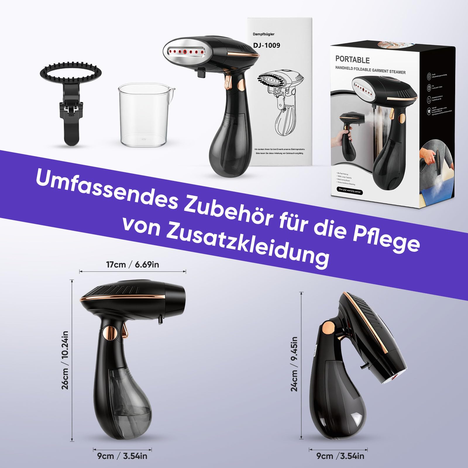 Steamer Dampfglätter - 1500W Steamer, 168ml Wassertank Dampfglätter, Faltenentferner für Kleidung & Clothing, 30s Schnellaufheizung, Bügeleisen 2-in-1 Steamer für Reise & Urlaub