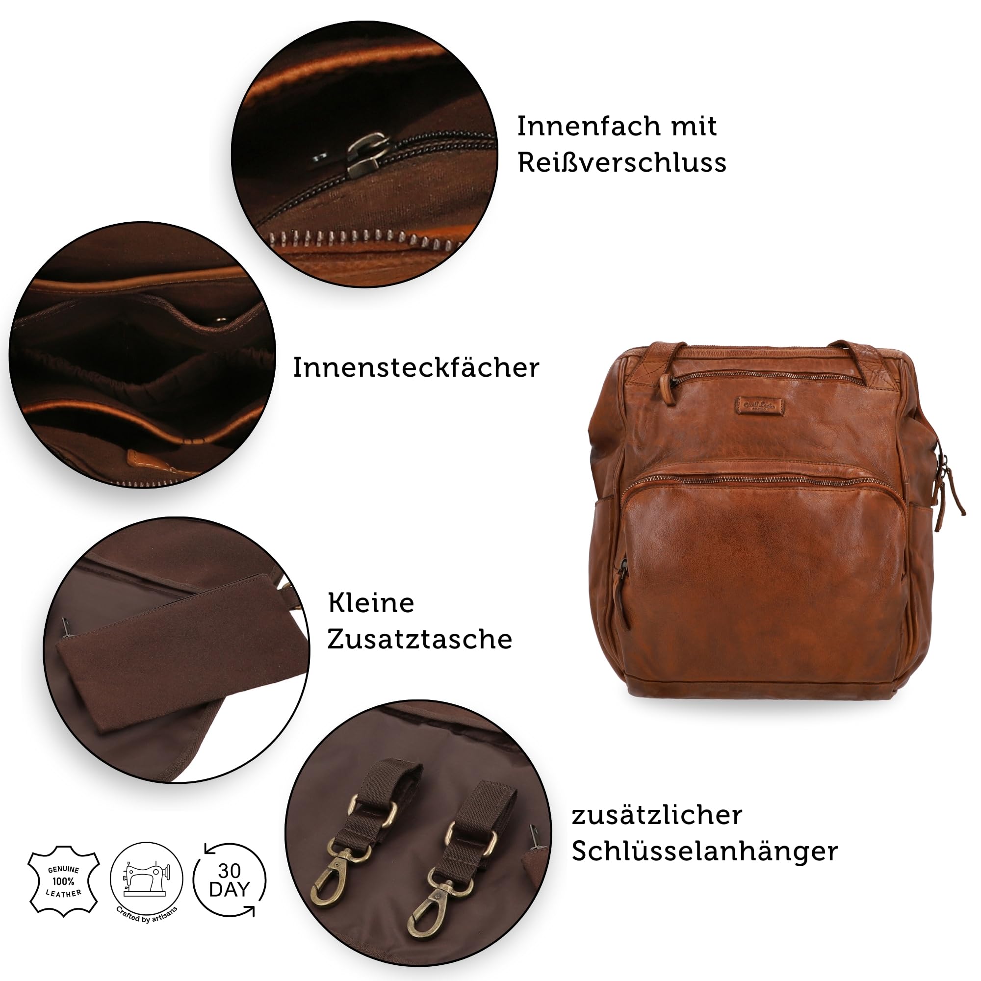 Gusti Leder Wickelrucksack Carina - Leder Wickeltasche mit Wickelauflage & Organizer Fächern - Lederrucksack Damen & Herren - Kinderwagen Organizer & Reisetasche