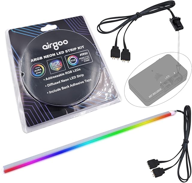 airgoo NEON Addressable RGB PC LED Strip, 1x16inch 30 LEDs Diffused LED Strip for 5V 3-pin Aura SYNC, Gigabyte RGB Fusion, MSI Mystic Light Sync, Corsair Lighting Node Pro and Corsair Commander PRO