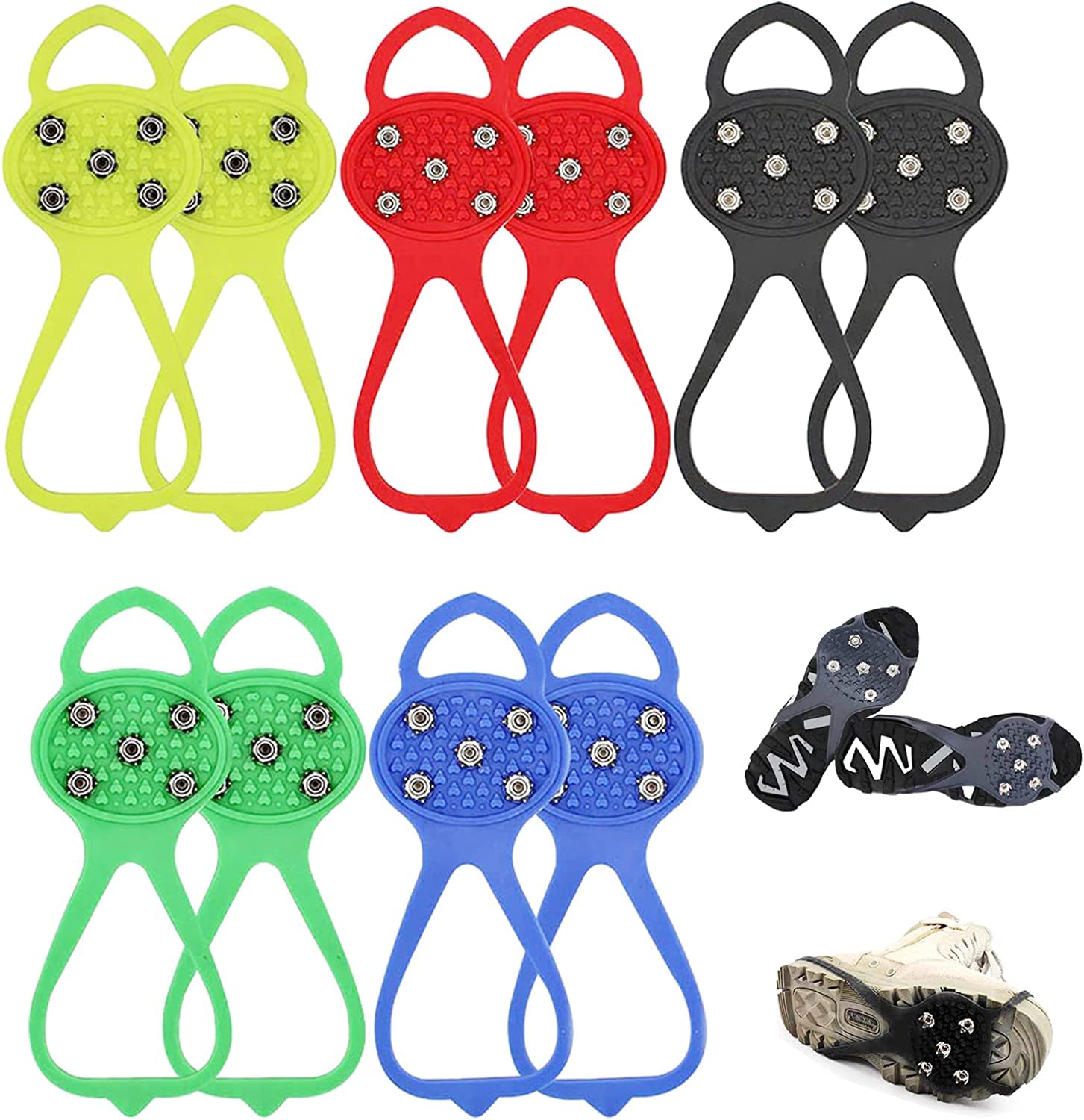 Crampons antidérapants universels pour randonnée, marche, escalade, pêche avec clous en acier à 5 dents