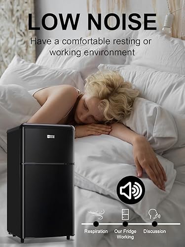 Miniatura 4 de WANAI Refrigerador compacto de 3.2 pies cúbicos, mini refrigerador retro con congelador de 2 puertas con 7 modos de temperatura, estantes