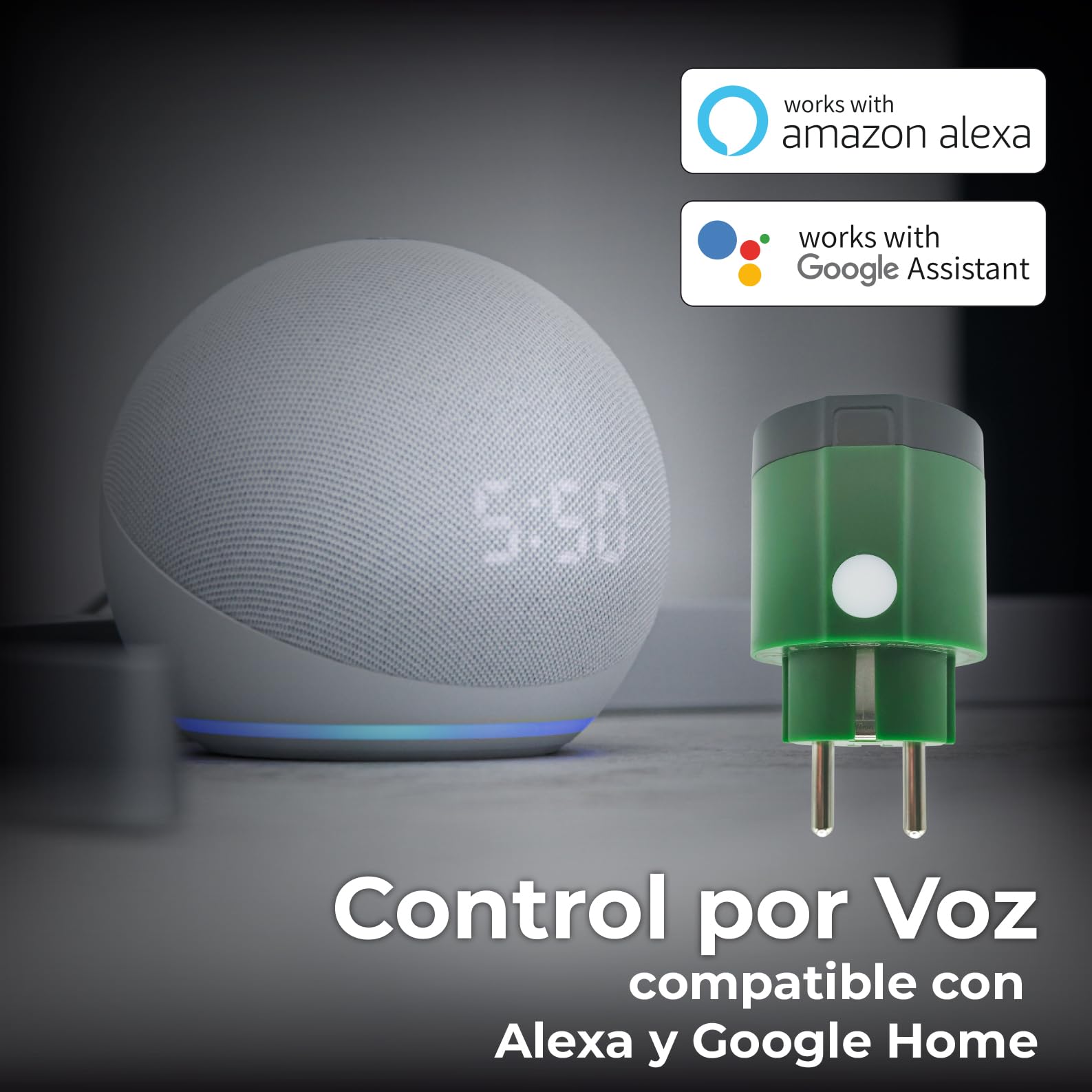 LED ATOMANT Presa WiFi Esterno Rotondo Verde 16A IP44 App Smart Life | Compatibile con Alexa e Google Assistant, App Smart Life e Tuya