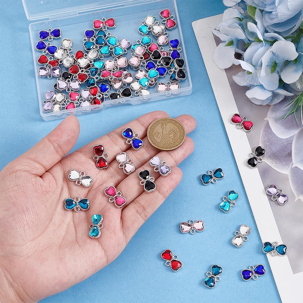 AHANDMAKER 72Pcs 9 Colors Rhinestone Bow Charms, Double Loops Bowknot Charm Connectors Metal Linking Pendants for Jewelry Making Necklaces Bracelets Earrings Keychains DIY Crafts Gifts image 3