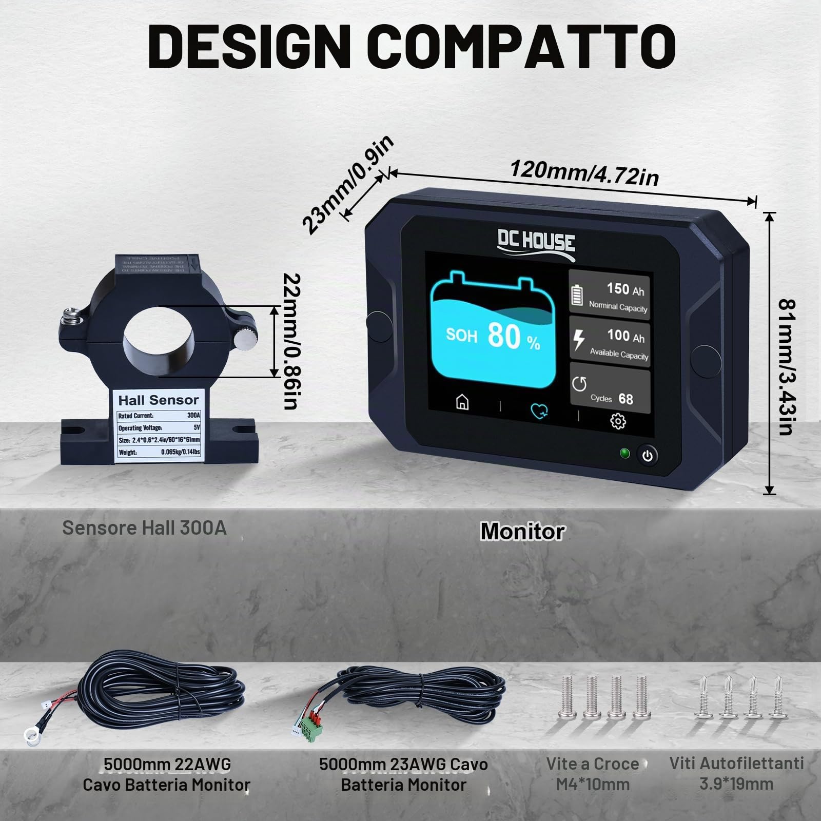 DCHOUSE Monitor di Scarica di Carica 0-90V 300A Tester Capacità Batteria Tensione Corrente Li-ion LiFePO4 AGM Gel
