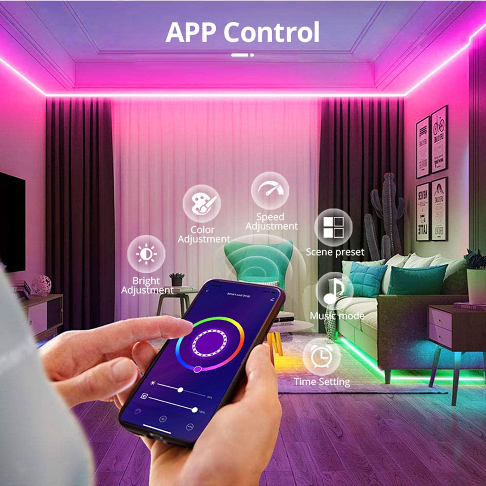 Luz de neón Inteligente WiFi con aplicación móvil remota/Control de Voz RGB Tira de luz Impermeable Juego de Tiras de Luces LED