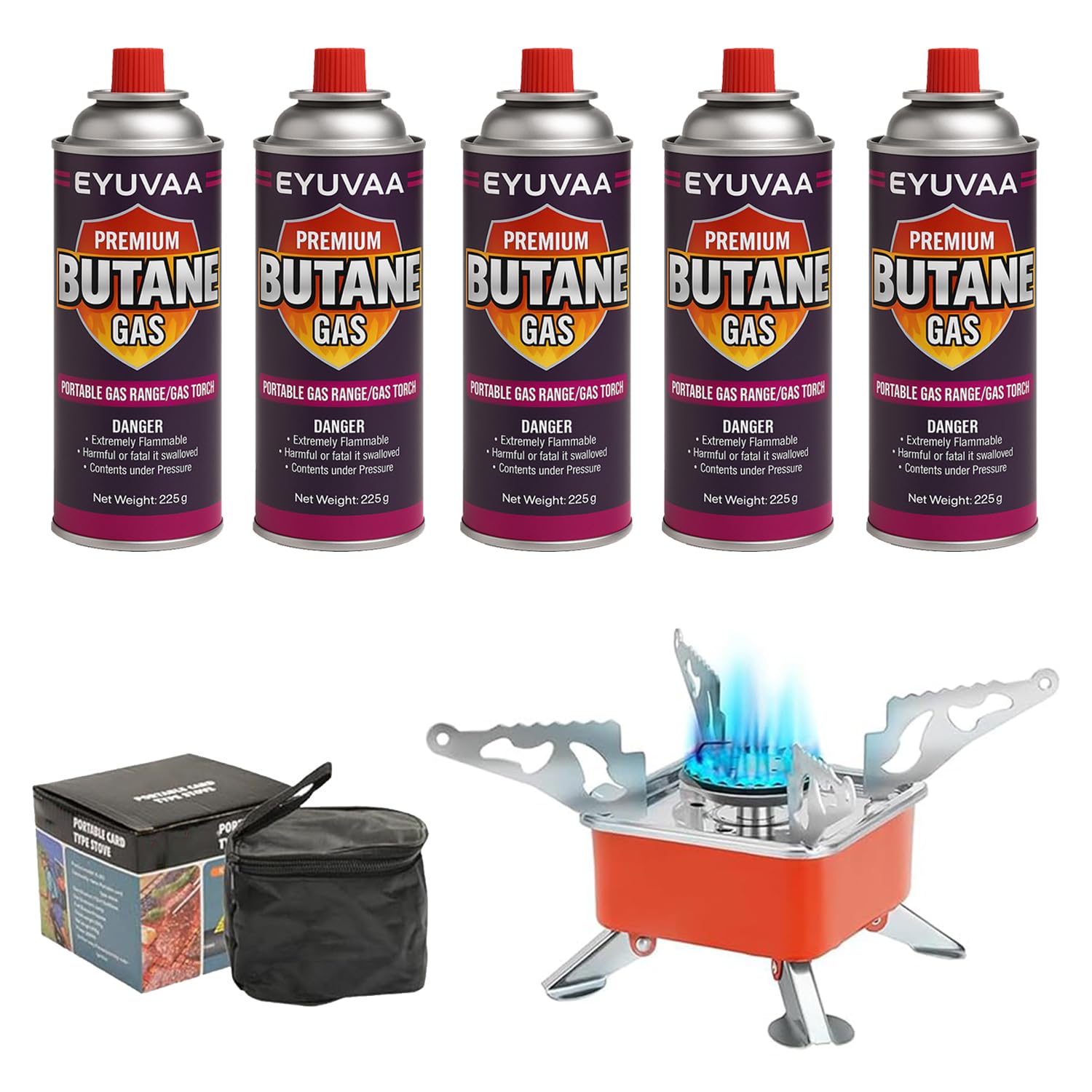EYUVAA LABEL Portable Camping Gas Stove for Travel with Butane Gas Cylinder, Foldable Furnace & Refill Gas, Lightweight Gas Burner for Hiking & Emergency Cooking Use (5 Gas Refill + 1 Stove)-image-26