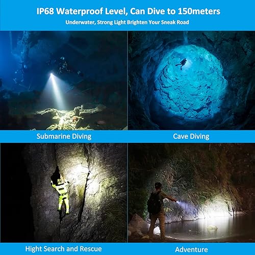 Miniatura 5 de ORCATORCH D520 Luz de buceo de 1000 lúmenes, linterna de buceo compacta IP68, impermeable, linterna de buceo nocturno, luces de buceo submarino con