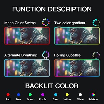 Gorilla Punk Style Gaming Mouse Pad, Large Gaming Pad with Multiple RGB Light Modes Anti Slip Rubber Base