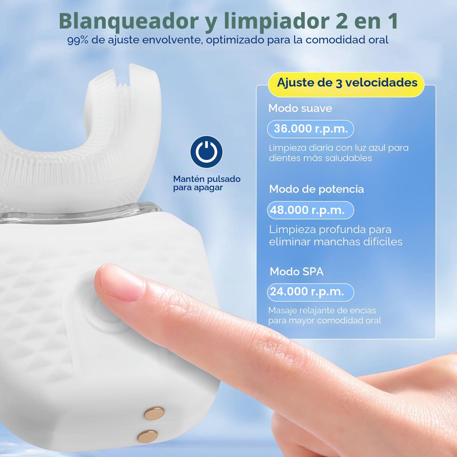 Cepillo De Dientes Ultrasónico Automático,En Forma De U,3 Niveles De Intensidad,45 S Temporizador,Ipx7 Impermeable,Cepillo De Dientes Eléctrico Ultrasónico 360° Para Adultos