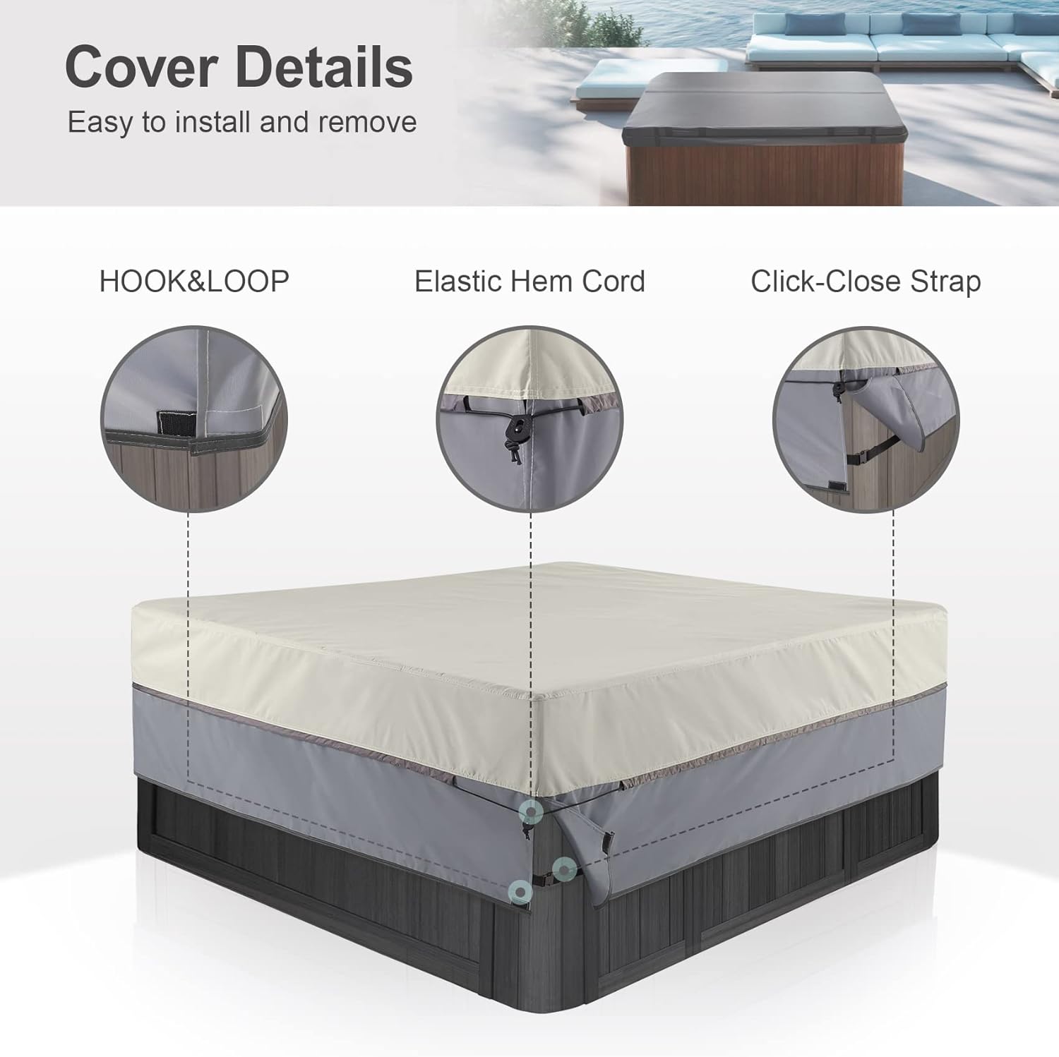 Waterproof Hot Tub Cover Outdoor Square SPA Hard Cover Protector 76 x 76 x 20H inch