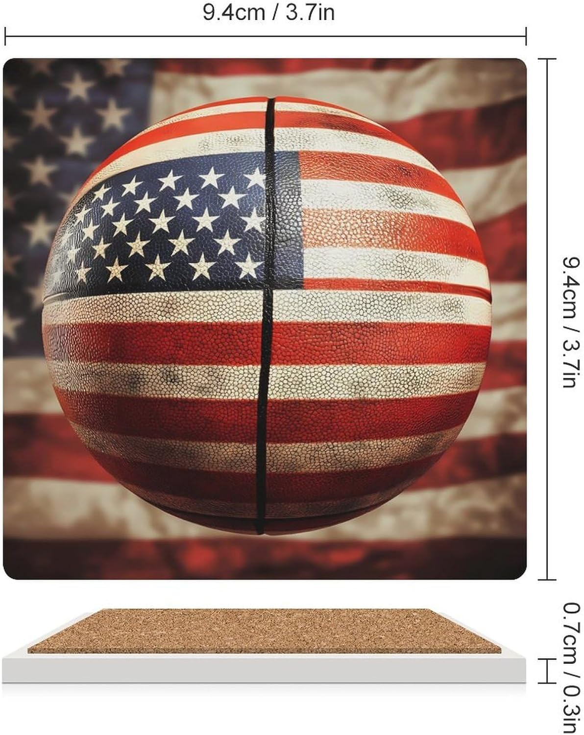 USA Flag Basketball Ceramic Coasters Set Square Drink Coasters Table Coaster for Kitchen Desktop Decor