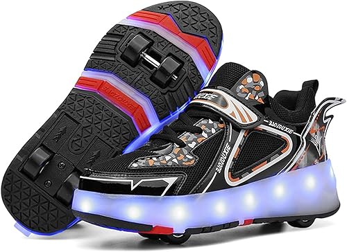 Zapatos de patinaje para niños, con luz LED, con carga USB, escalables, de cuatro ruedas, adecuados para patinaje sobre ruedas, principiantes,
