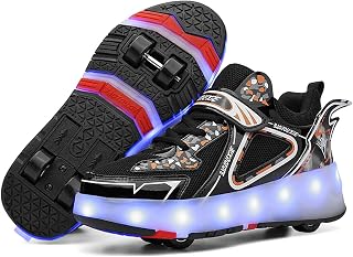 Kids Roller Skating Shoes LED Glow USB Charging Scalable Four Wheel Shoes Suitable for Roller Skating Beginner Boys Girls Birthday Gift