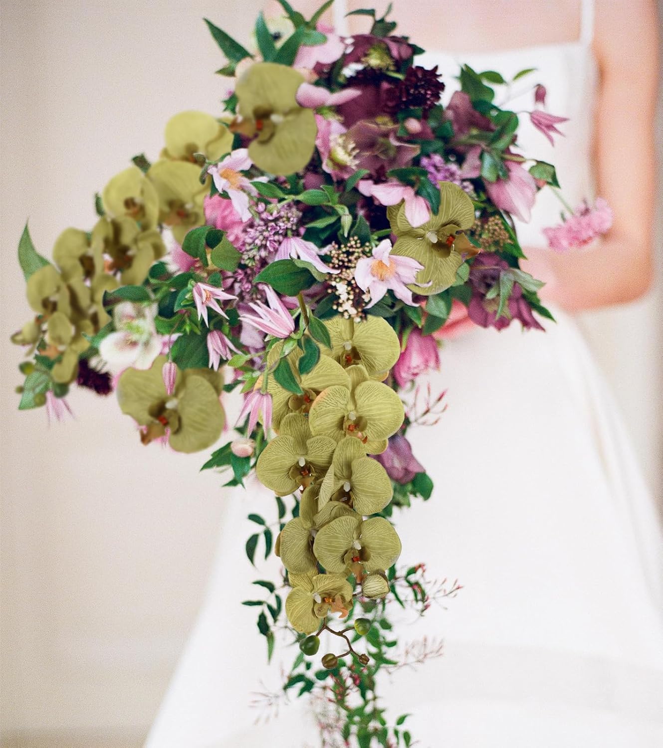 IPOPU 40.16" Green Orchid Artificial Flowers Fake Orchids 5PCS Real Touch Silk Orchid Artificial Flowers with Long Stem for Tall Vase for Bridal Shower Home Party Wedding Decoration (Green) - Image 6