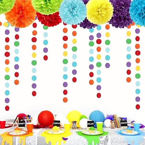 Miniatura 4 de Decoración de fiesta de arco iris, guirnalda de serpentinas de papel  52 pies de temática colorida para niños y niñas, suministros de recuerdos de