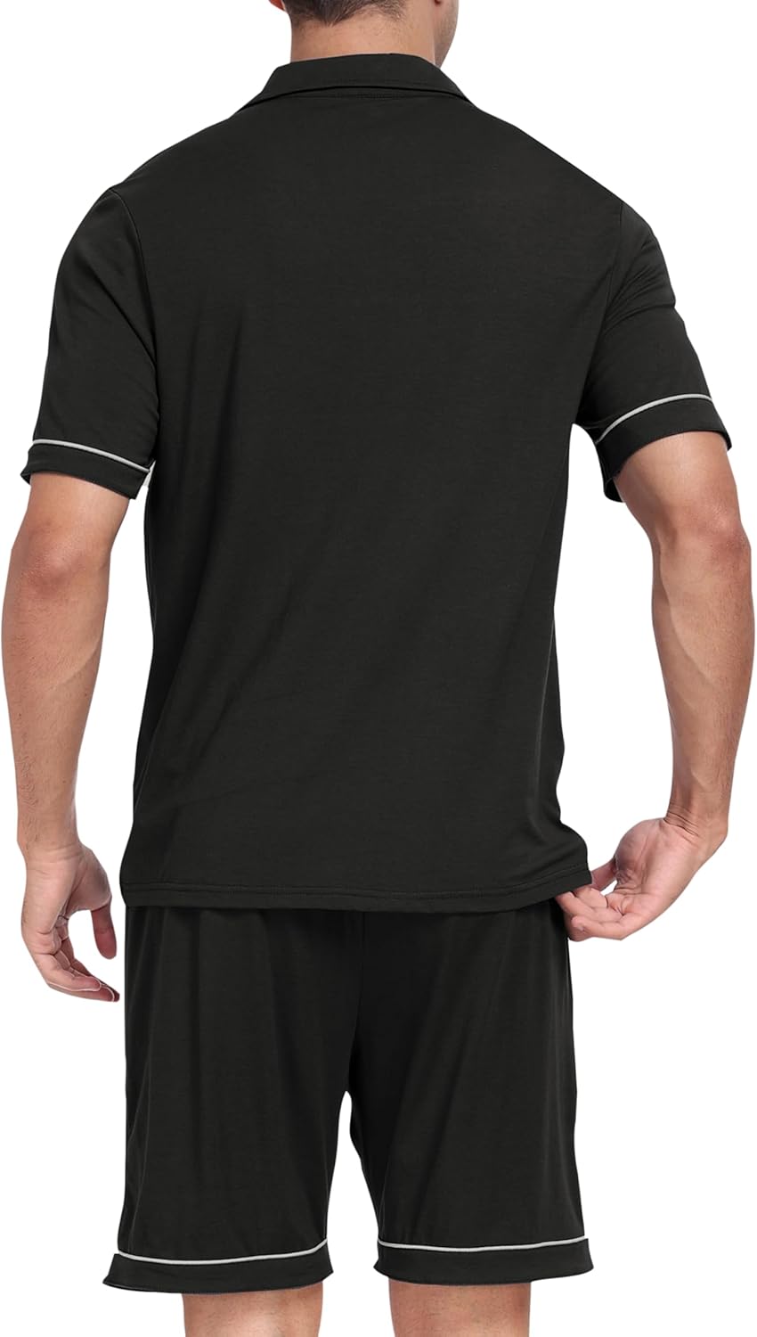 MoFiz Mens Cotton Pajamas Set Sleepwear Shorts Soft Summer Button Down Pjs Set 2 Piece Loungewear with Pockets S-3XL