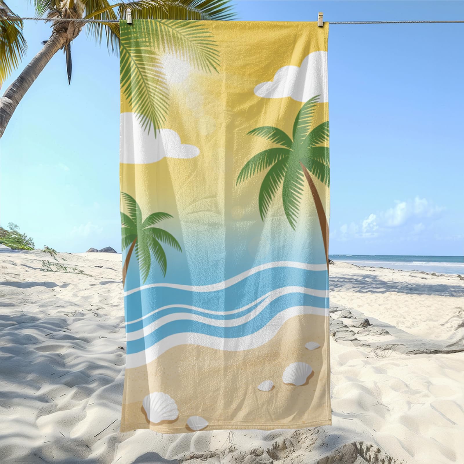 Fouta PlagePlage du Ciel Jaune Modèle Surdimensionné avec Diverses Tailles, Respirante et Portable, Parfaite pour Voyages Sorties Piscine et Usage Extérieur Quotidien 90x160 cm