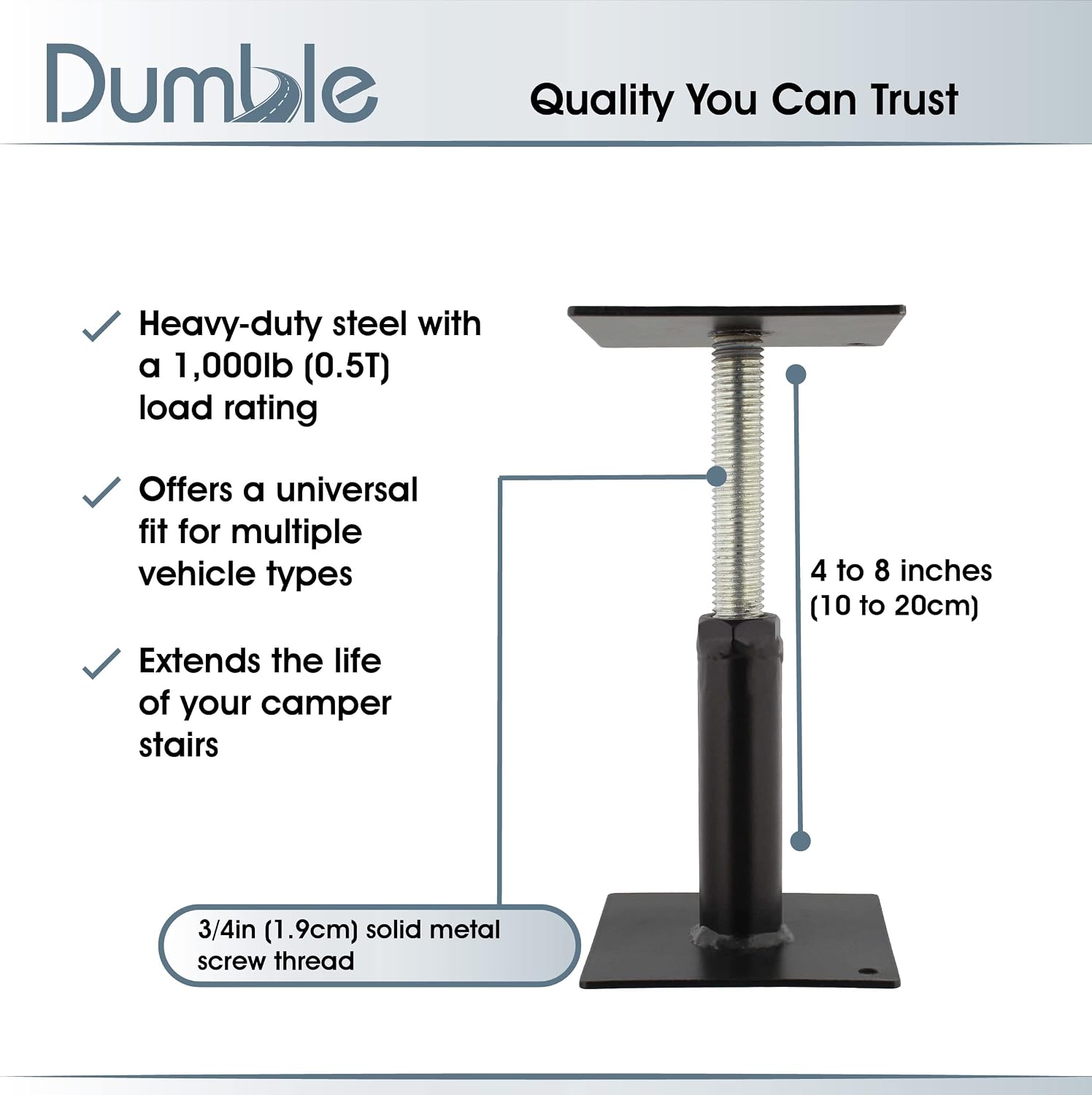 Dumble RV Step Stabilizer - 4-8in Adjustable Height Step Tool with 1000lb Load Capacity for Camper, Motorhome, or RV