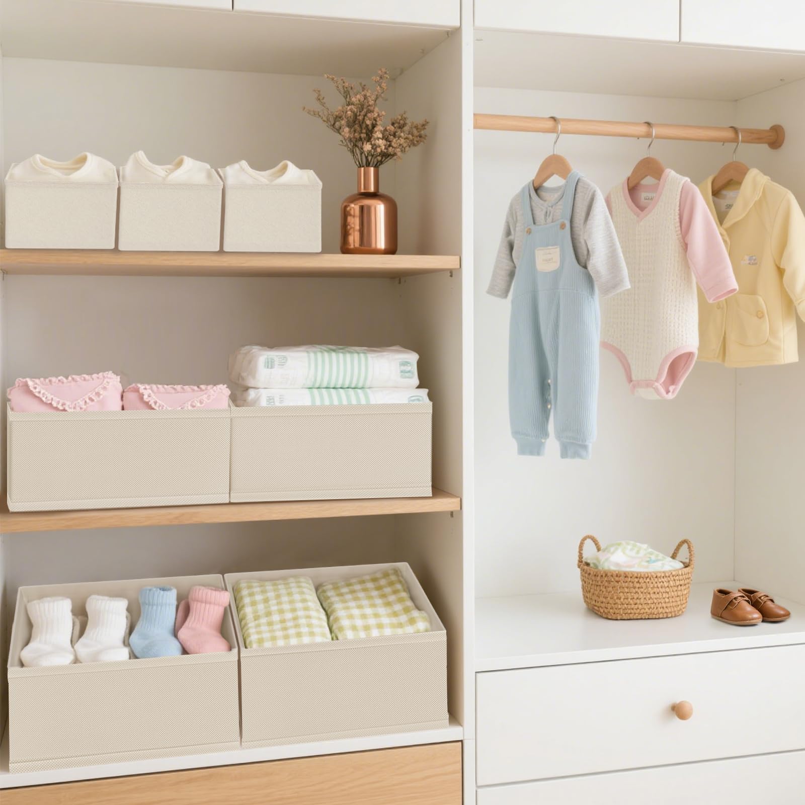 Organizer per cassetti e vestiti, confezione da 12, organizer per armadio e vestiti per bambini, biancheria intima, calzini, beige