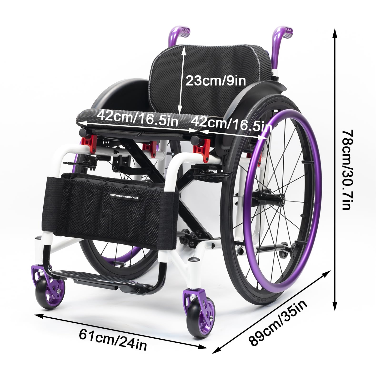 Silla de Ruedas Deportiva Manual Plegable,Ultraligera de Aleación de Aluminio,Extracción con un botón, Silla de Ruedas de tránsito,Sillas De Ruedas Autopropulsadas(Seat Width 42cm/16.5in,B)