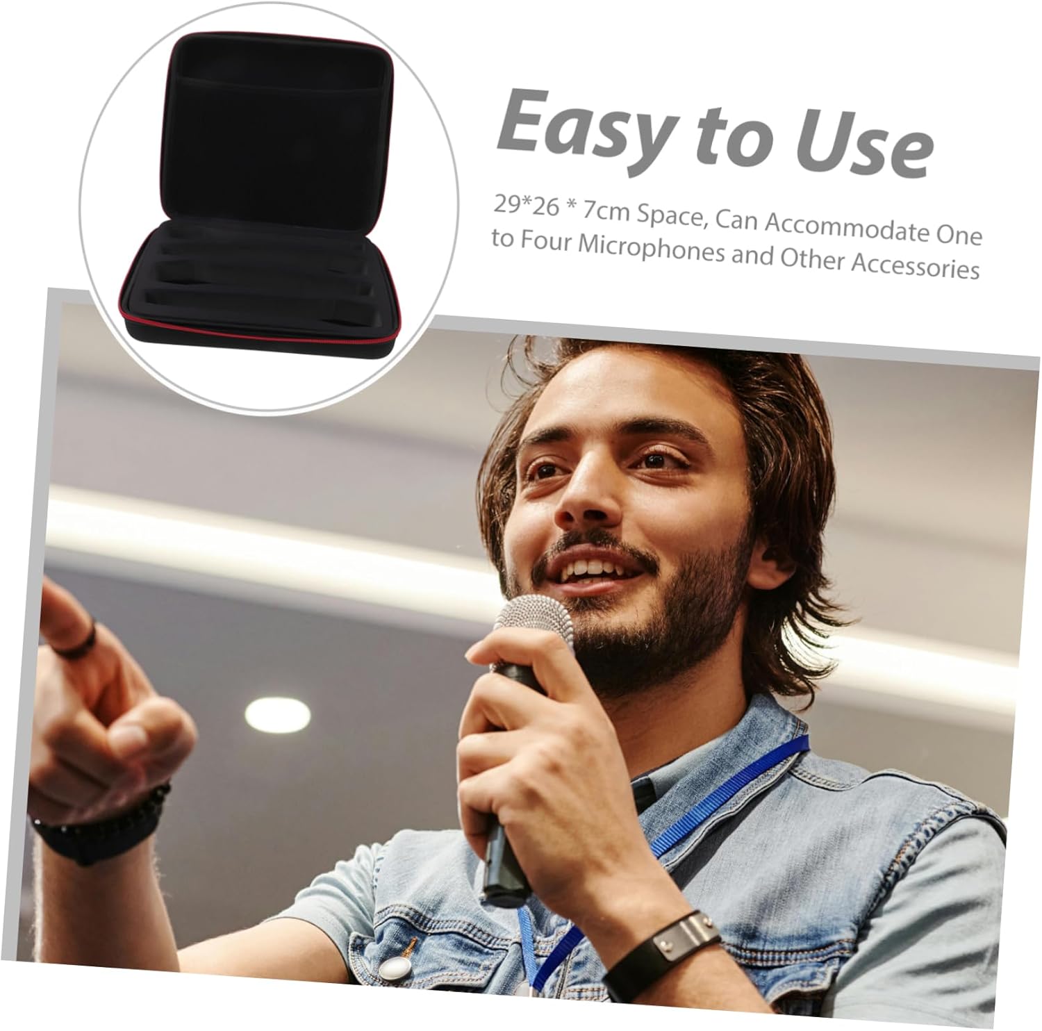 Handheld Mic Storage Case Zipper Microphone Bag for Travel Eva Padded Case