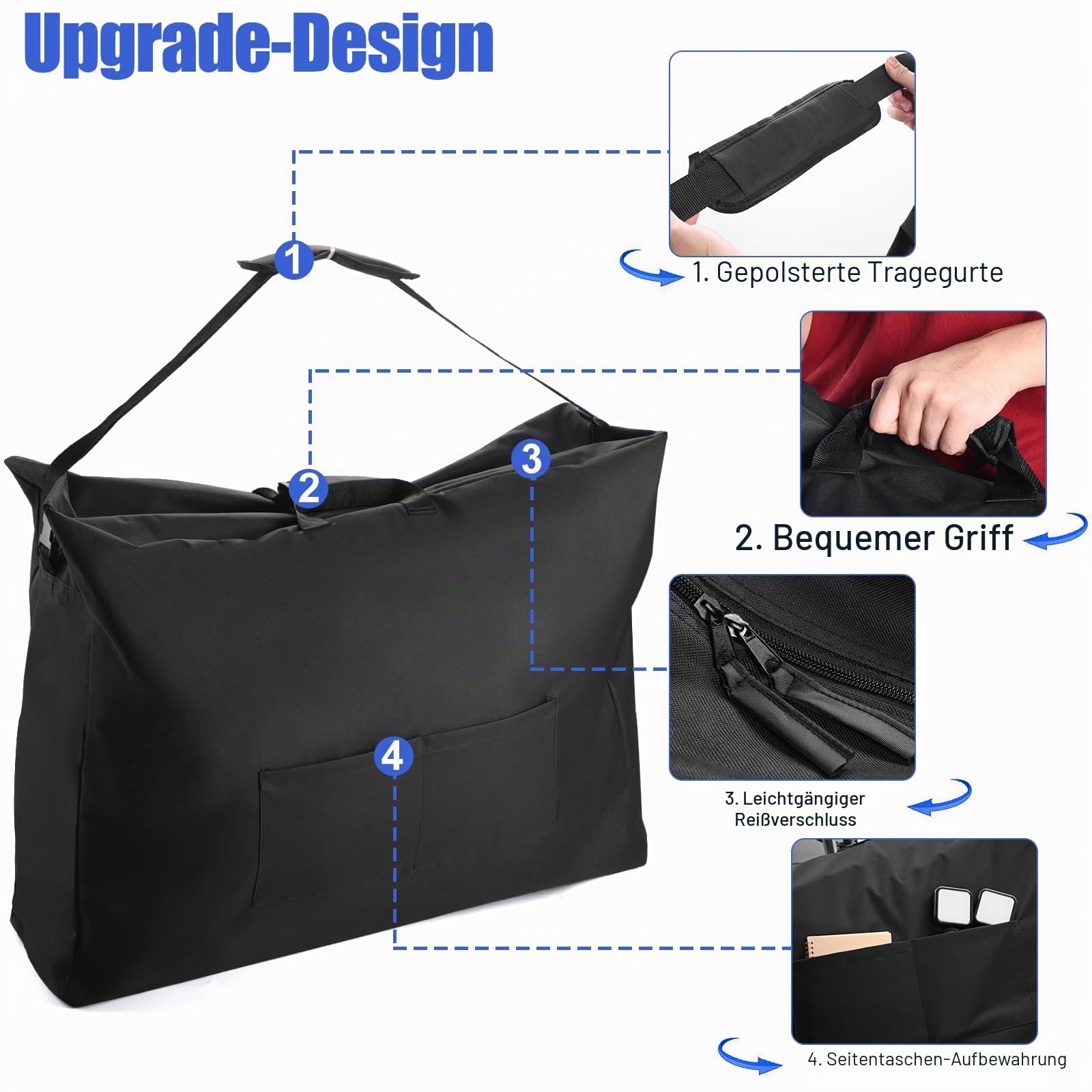 DOCEPERT Rollstuhl Transporttasche, extra große 840D-Rollstuhl-Reisetasche, Tragetasche mit gepolsterten Gurten für Faltbare Rollatoren, Transportstühle, Auto- und Flugzeugreisen gemäß 94x74x36cm