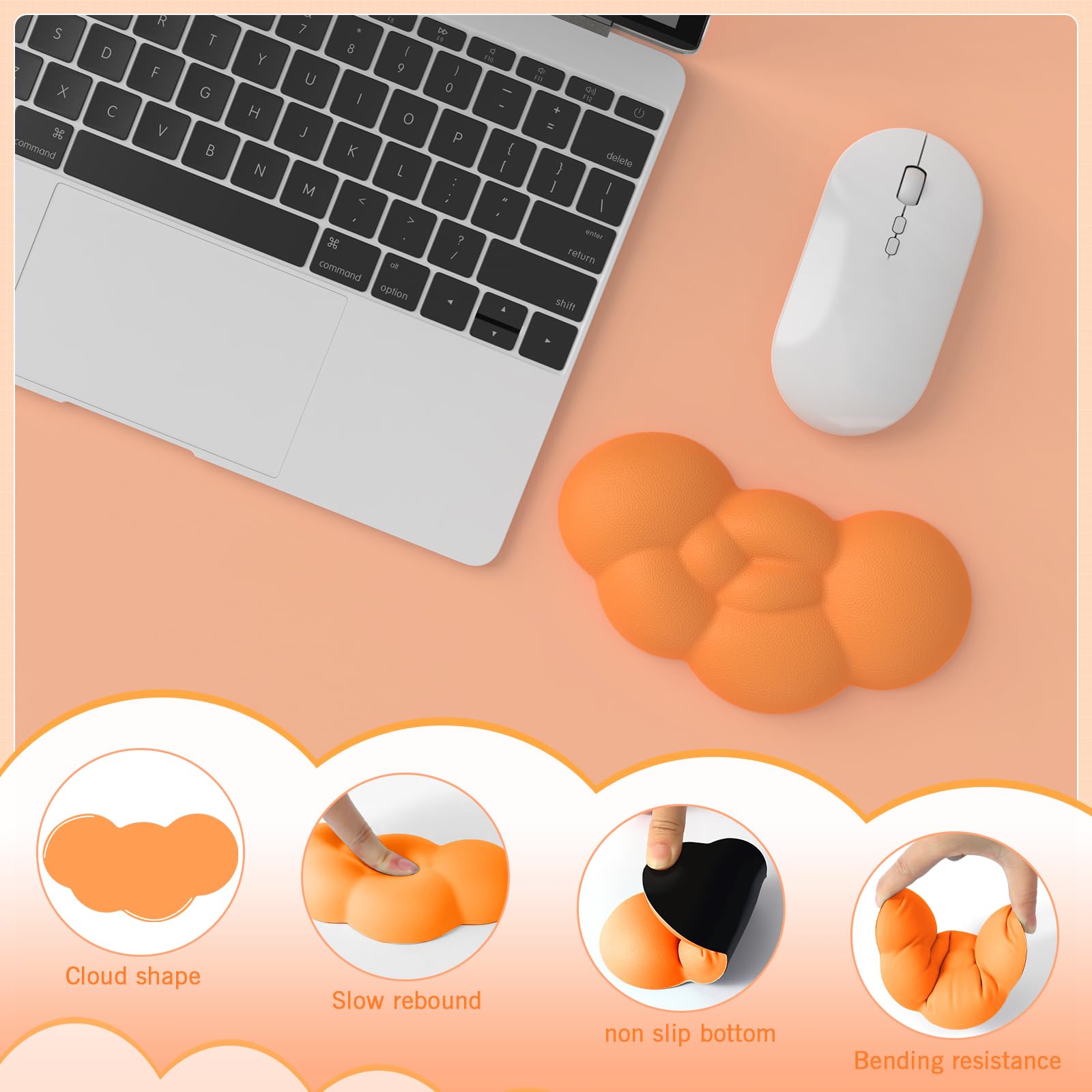 Tappetino Ergonomico Per Mouse Con Supporto In Memory Foam Per Polso – Antiscivolo, Morbido E Colorato (Nuvola Rainbow) - 2