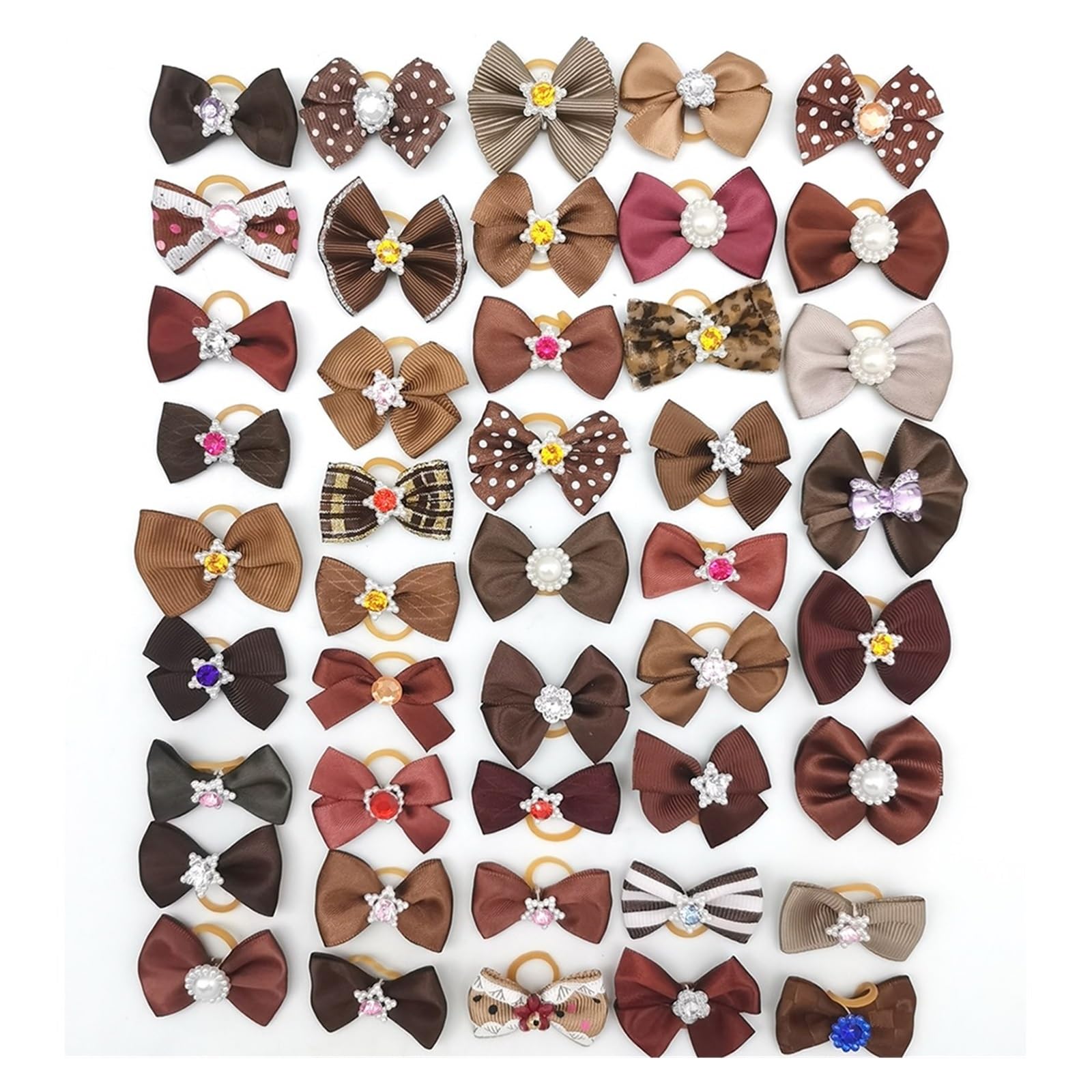 AMEEDA Dog Hair Bows 100pcs Pet Grooming Hair Bows Puppy Mix Colours Decorate Hair Accessories for Small Dog Hair Rubber Bands Dog(Brown)