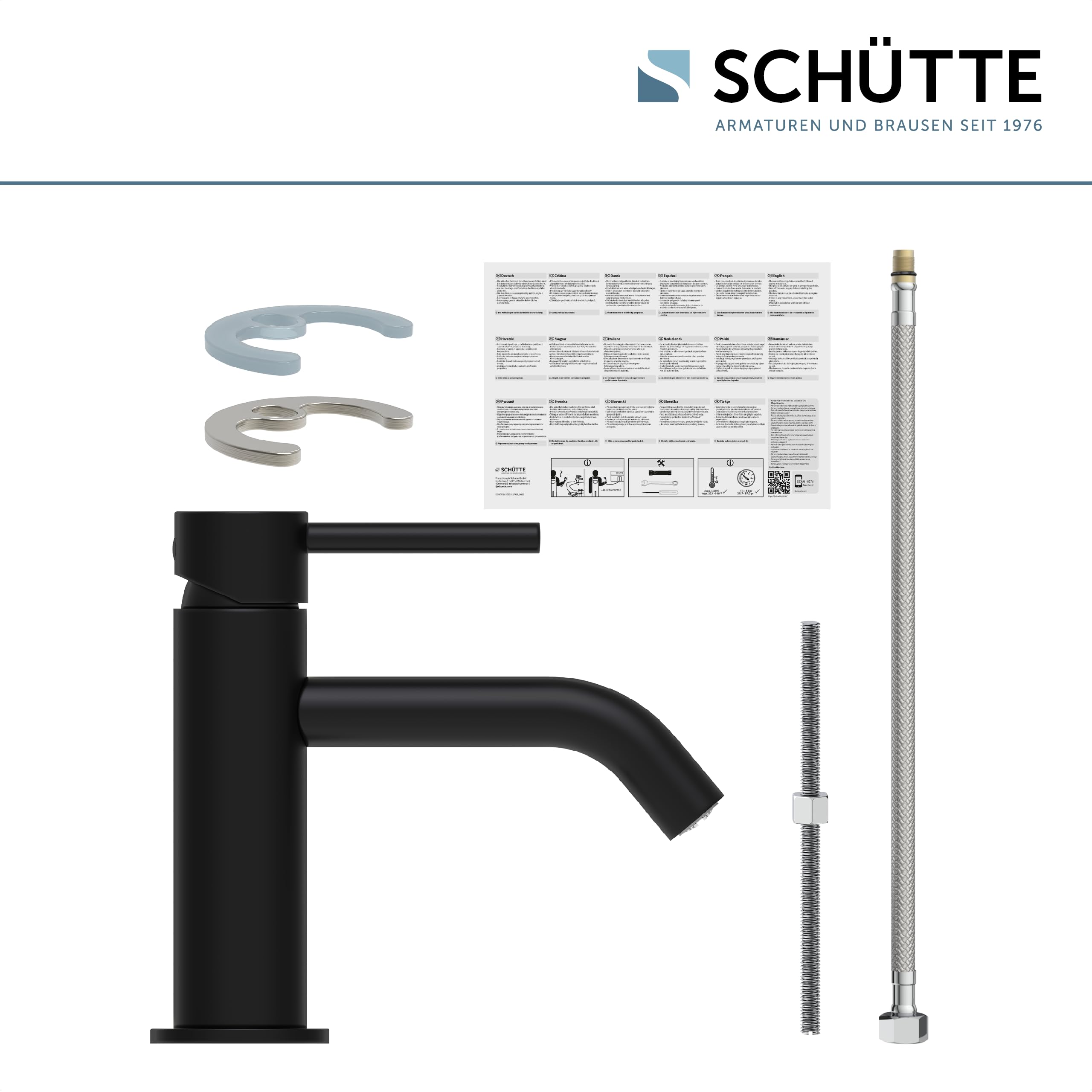 Schütte Aragon 37965 Robinet d'eau Froide Uniquement pour Eau Froide - Robinet de lavabo pour Toilettes d'invités - Robinet pour Petit lavabo - Robinet sur Pied - Noir