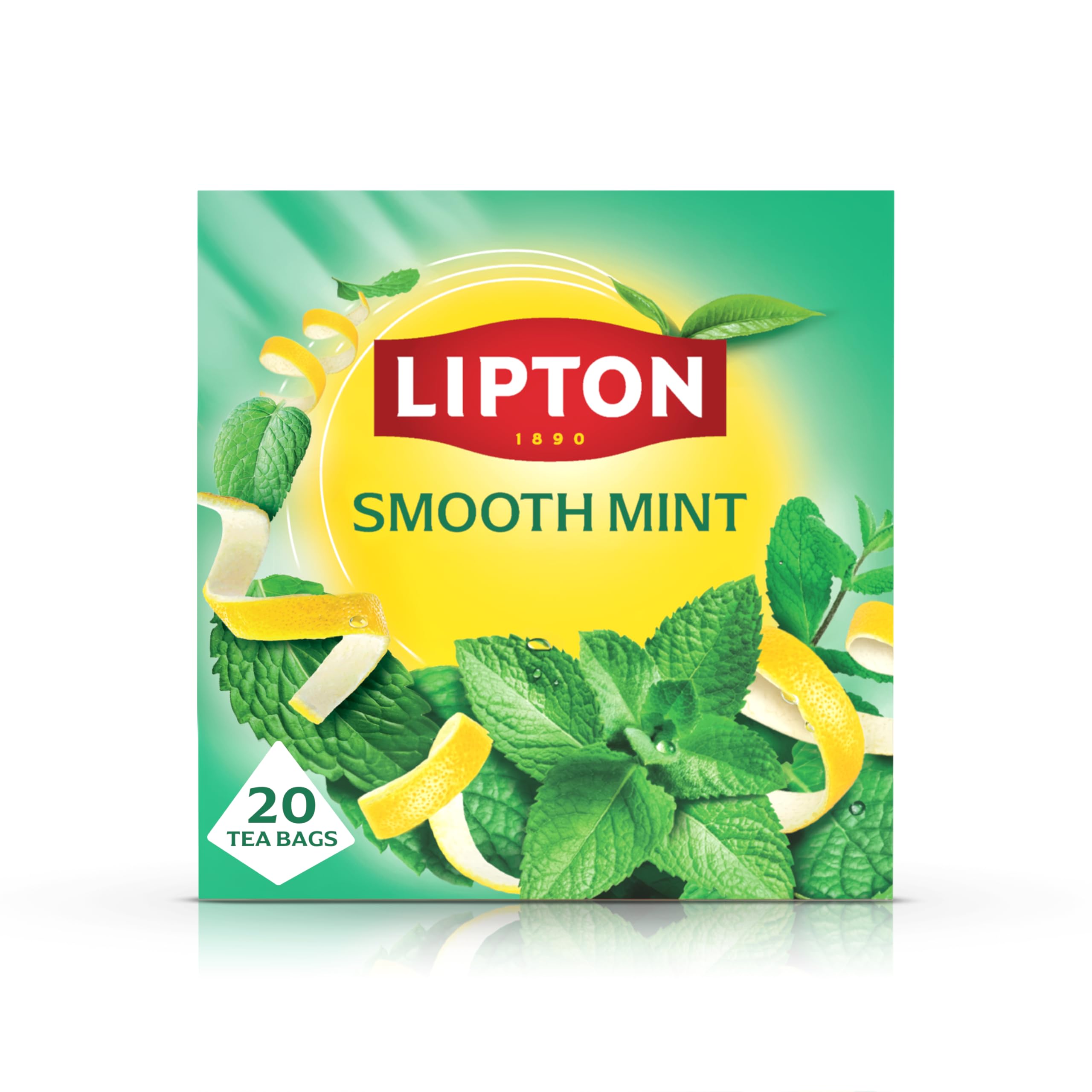 Lipton Smooth Mint Fruit Infusion Herbal Tea Bags - Mint & Lemon Peels, 20 Plant-Based Pyramid Bags, Caffeine-Free, Natural Flavours.