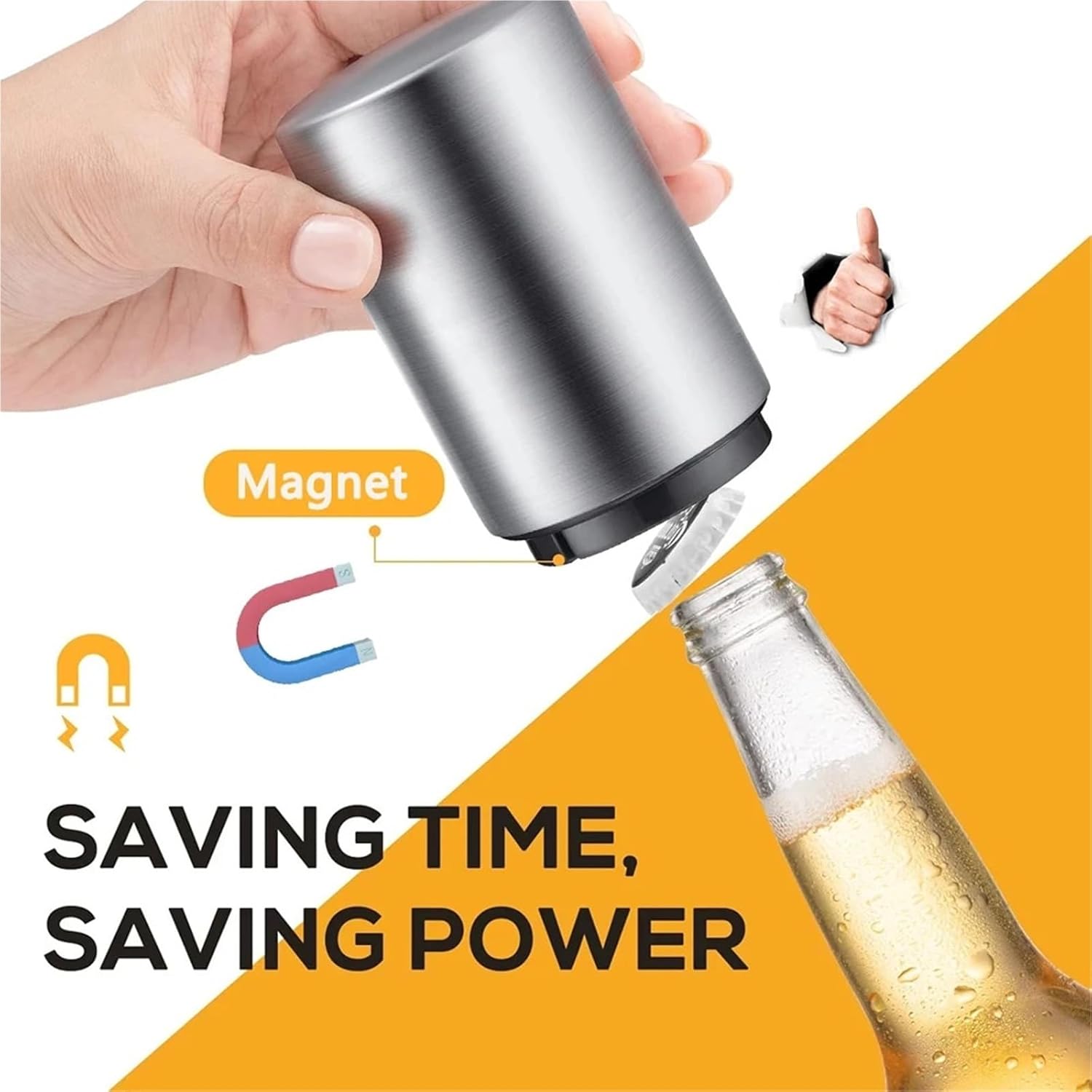 Manual Press Stainless Steel Bottle Opener with Cap Catch, One-Hand Beer and Soda Lid Remover for Home Bar and Kitchen, Single or Double Pack(MULTI 2PCS)