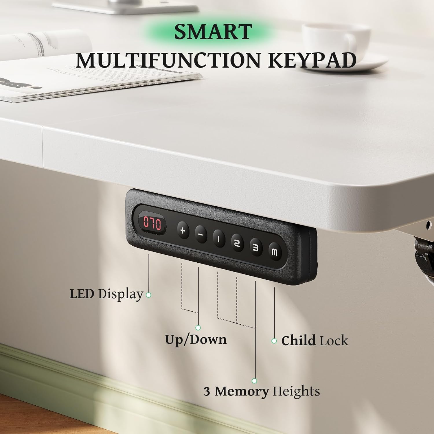 Electric Standing Desk Adjustable - 48 x 24 Inch Sit Stand up Desk with 0.8 Inch Thick Tabletop - Adjustable Height Table with 3 Memory Preset, Cable Management for Home Office