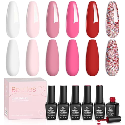 Miniatura 2 de Beetles - Juego de esmaltes de uñas de gel, 6 colores, rosa, rojo, esmalte de gel de uñas de primavera y verano, colección Fall in Love, gel rosa