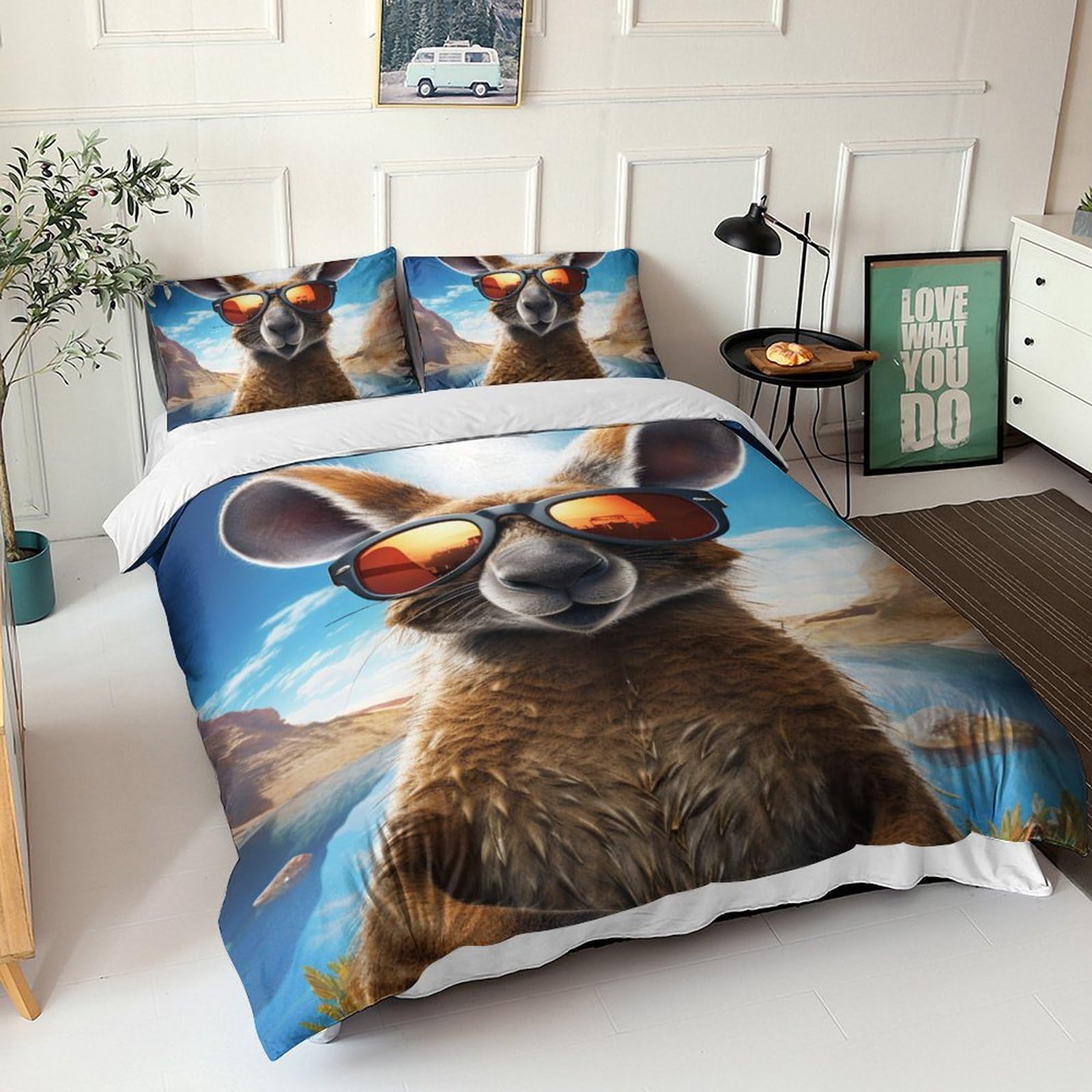Parure de lit kangourou en microfibre avec 2 taies d'oreiller pour lit double