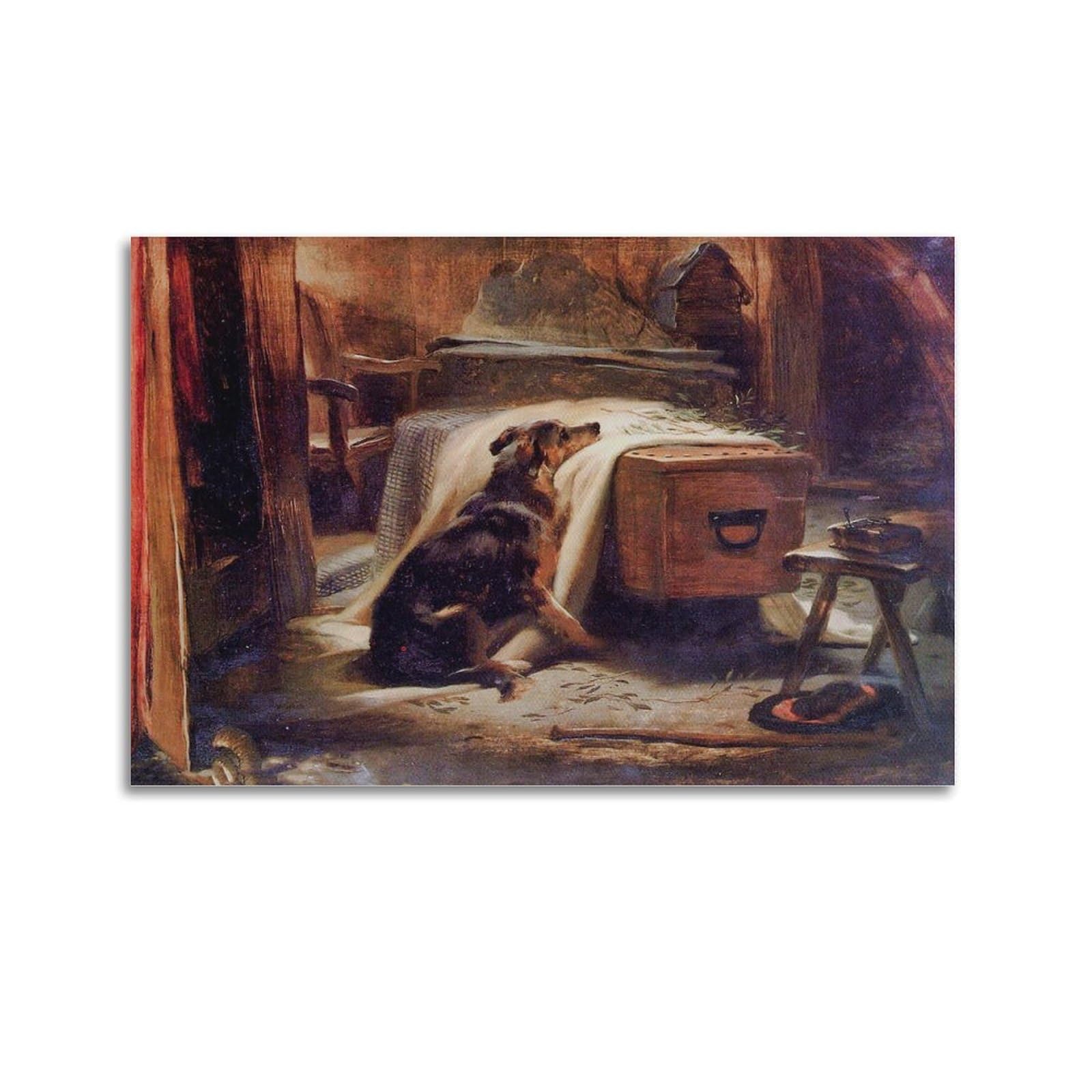 Adovz Old Shepherd's Chief Mourner 1837 Poster By Edwin Landseer Wall Art Painting Canvas Gift Living Room Prints Bedroom Decor Artworks 12X18inch(30X45cm)