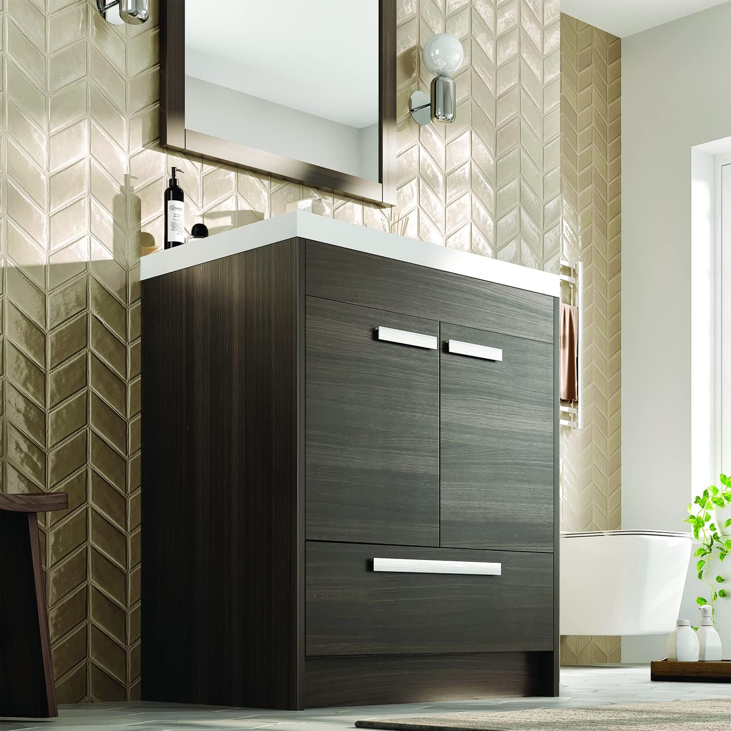 Eviva Lugano 24 in. Gray Oak Single Sink Bath Vanity with Acrylic Top and Integrated Sink