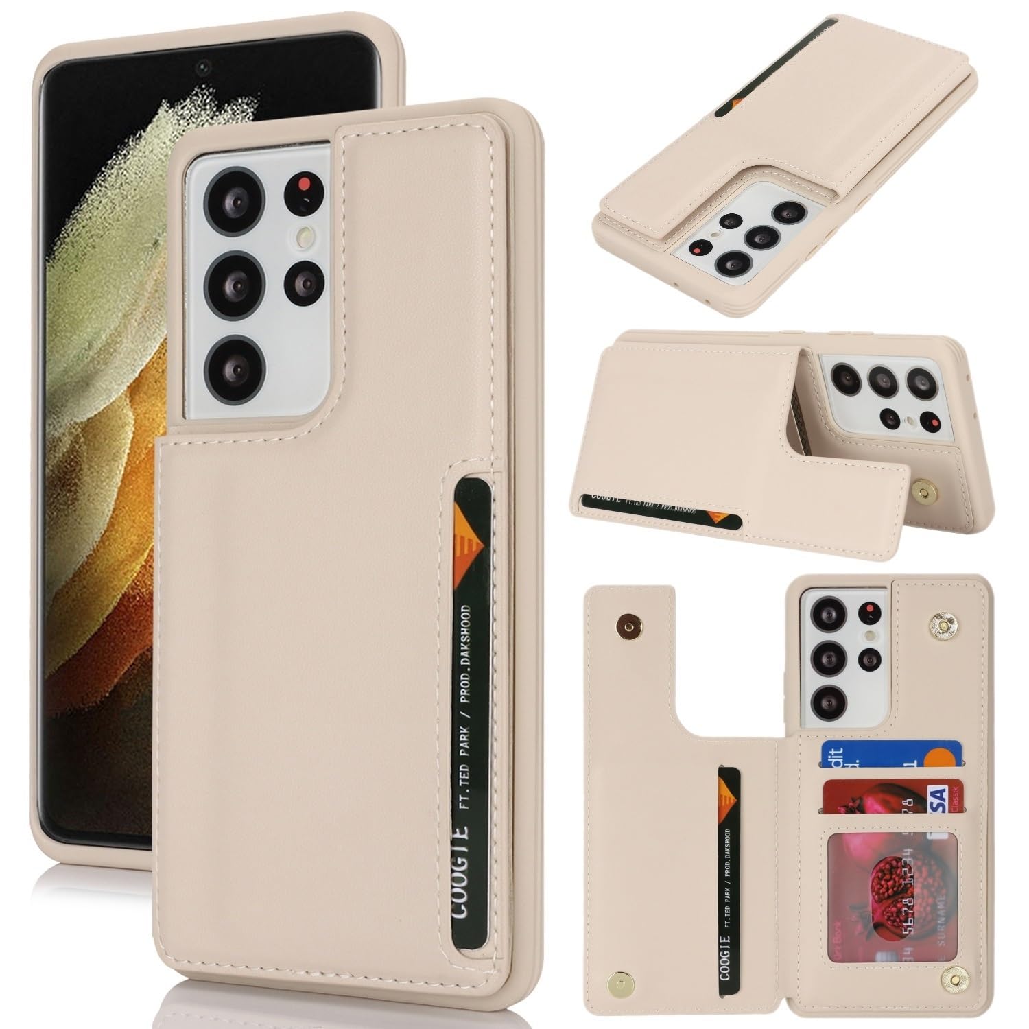 Coque portefeuille Samsung S21 Ultra beige blocage RFID - 8