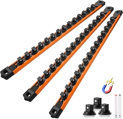 Miniatura 32 de Juego de organizador de enchufes magnéticos, 3 piezas de 1/2 pulgada 3/8 pulgadas 1/4 pulgadas de aleación de aluminio con 40 clips extraíbles Negro