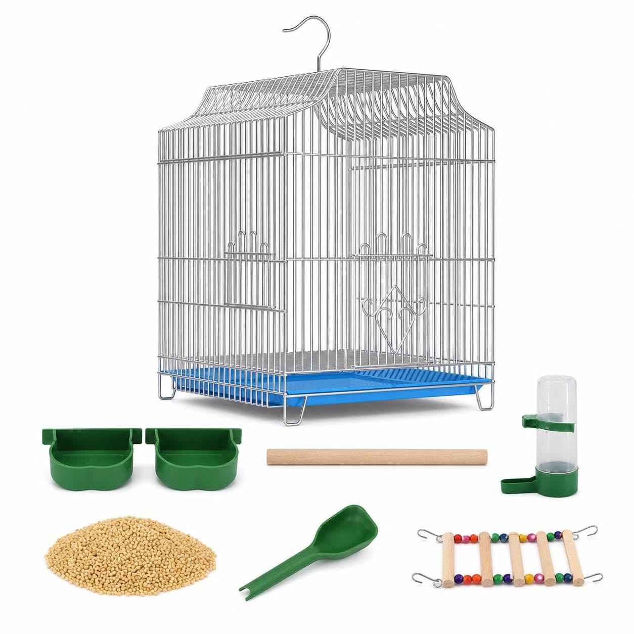 Jaula para pájaros sin suciedad con bandeja extraíble de metal y base reforzada