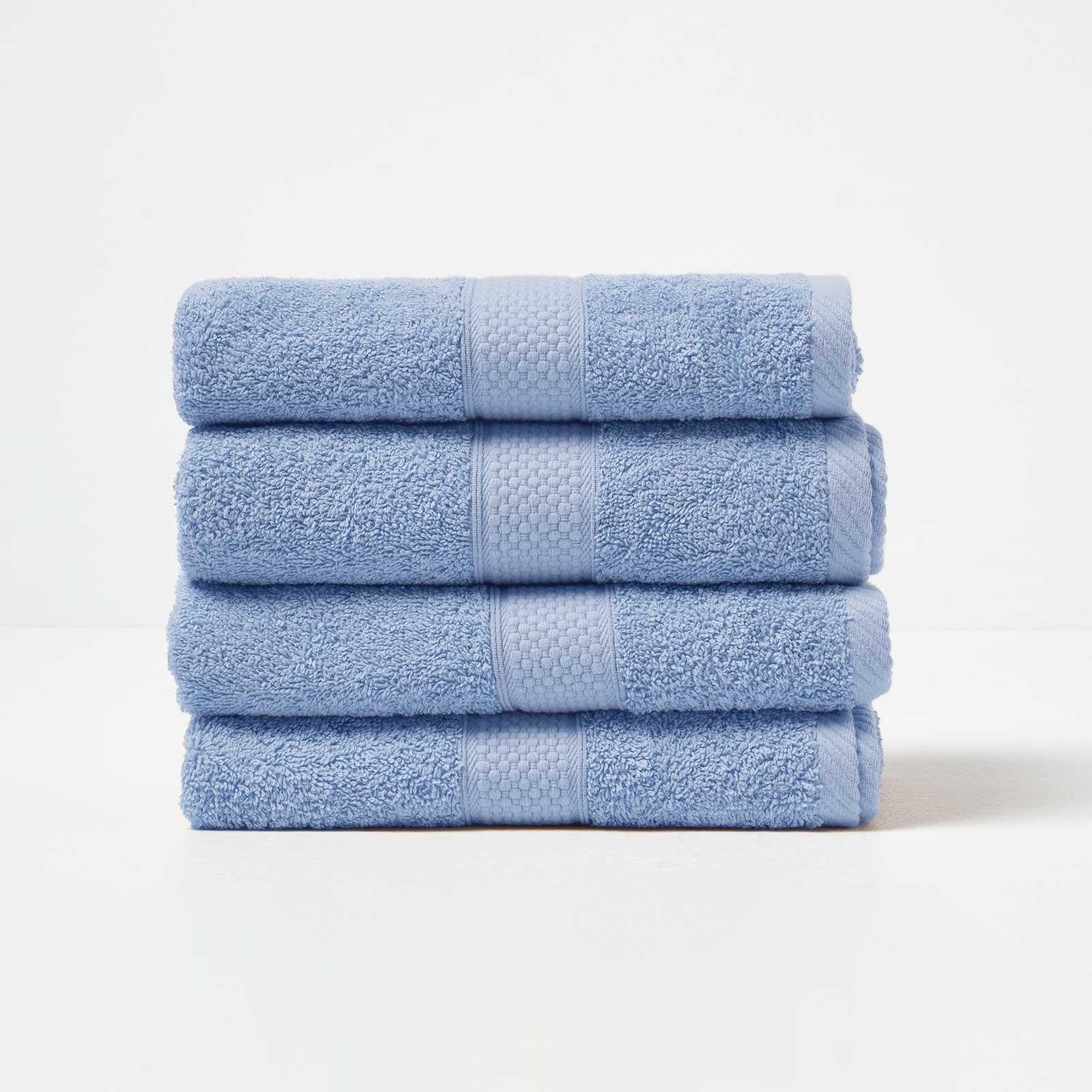 HOMESCAPES Light Blue Turkish Cotton Set of 4 Hand Towels Super Soft Thick & Absorbent 500 GSM Towel Heavy Weight for everyday Luxury