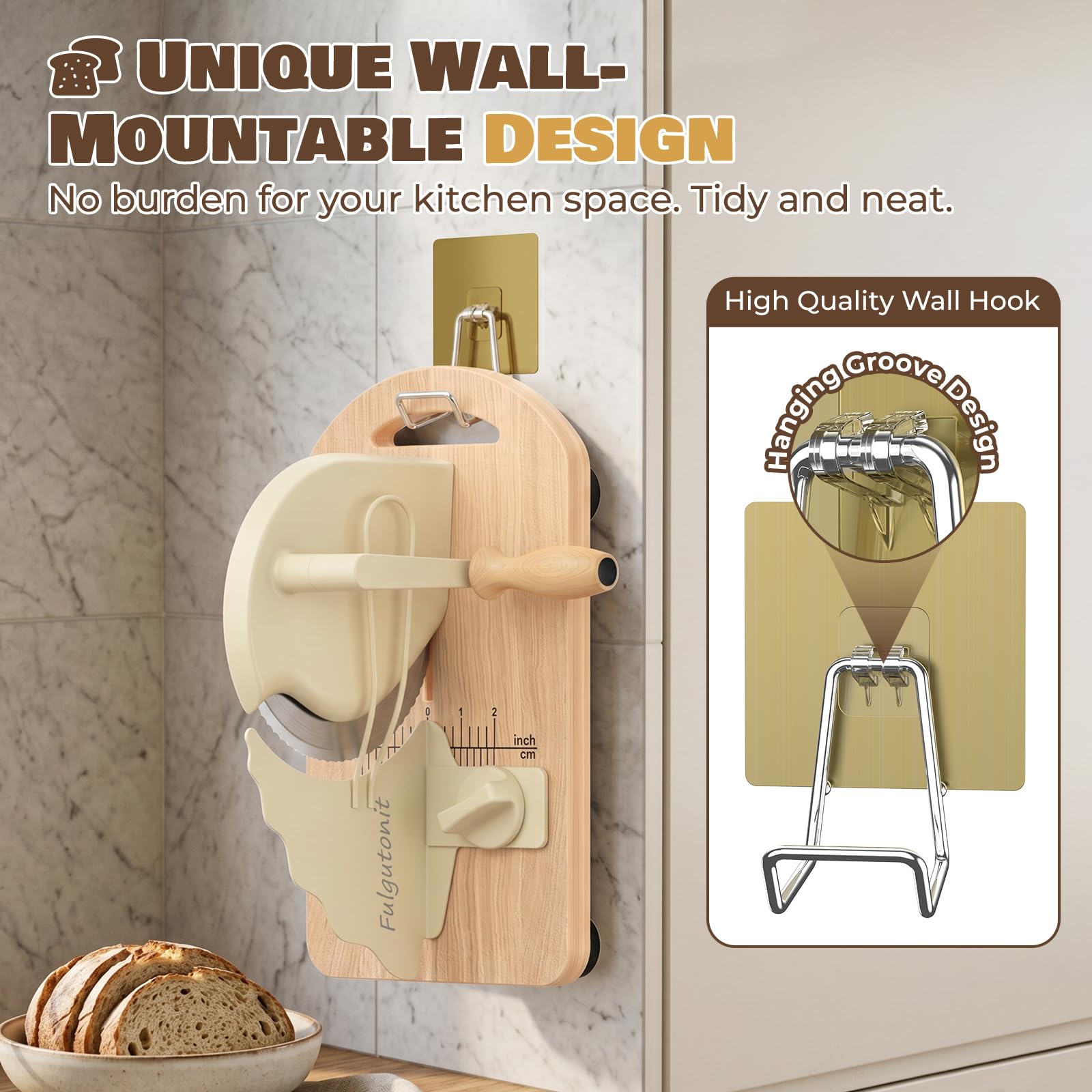 Fulgutonit Coupe-pain manuel pour levain fait maison, montage mural/trépied