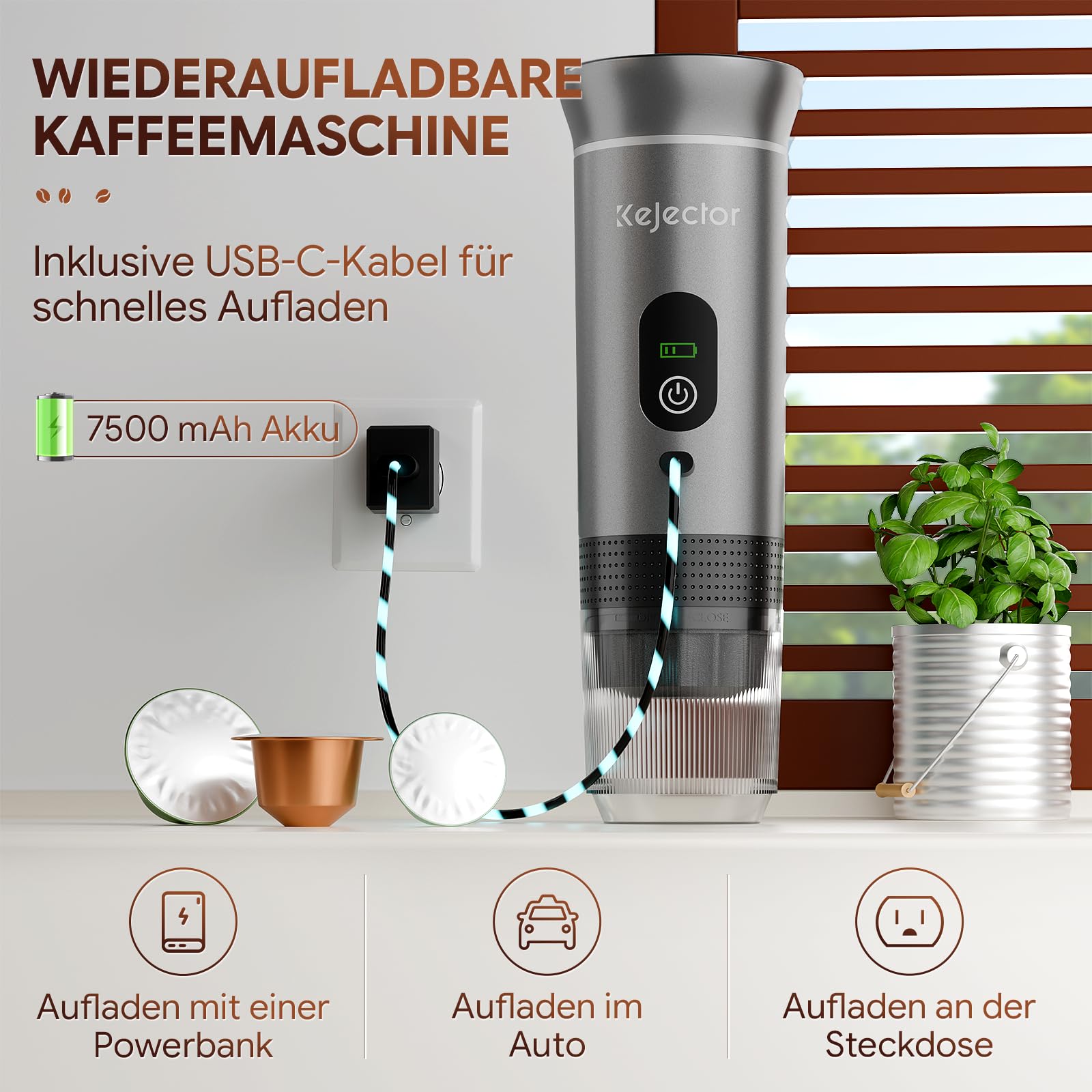 kejector Cafetera portátil de viaje, máquina de café espresso nano para coche, compatible con café molido, cápsula para autocaravana, senderismo, camping, oficina, espresso de viaje