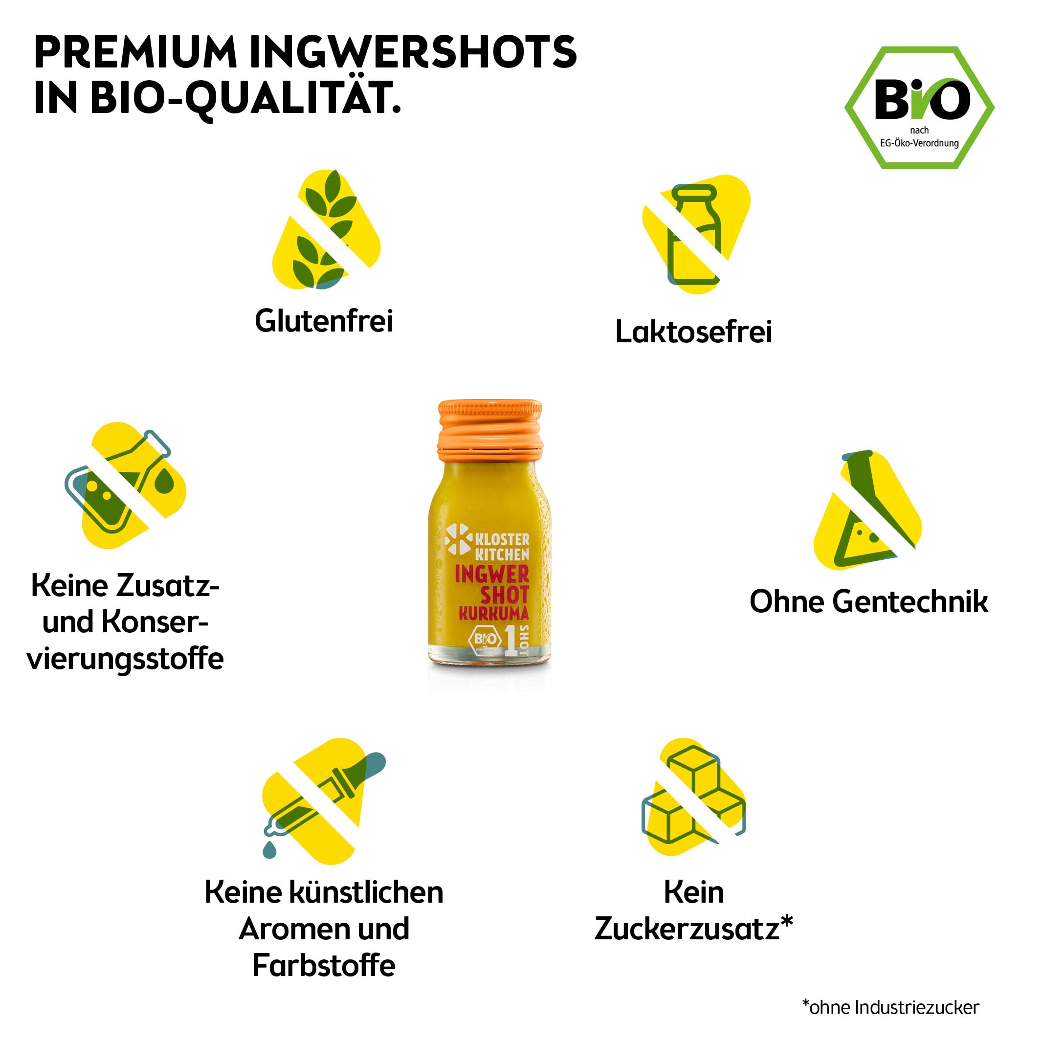 Kloster Kitchen Bio Jengibre Shot Cúrcuma 1SHOT 28x 30 ml Vegano Sin Aditivos