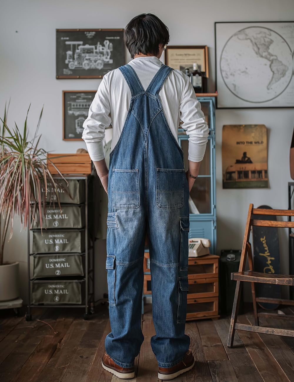 Men's Denim Bib Overalls Jeans Loose Fit Coveralls Fashion Workwear Dungarees Baggy Jumpsuit with Cargo Pockets - Image 5