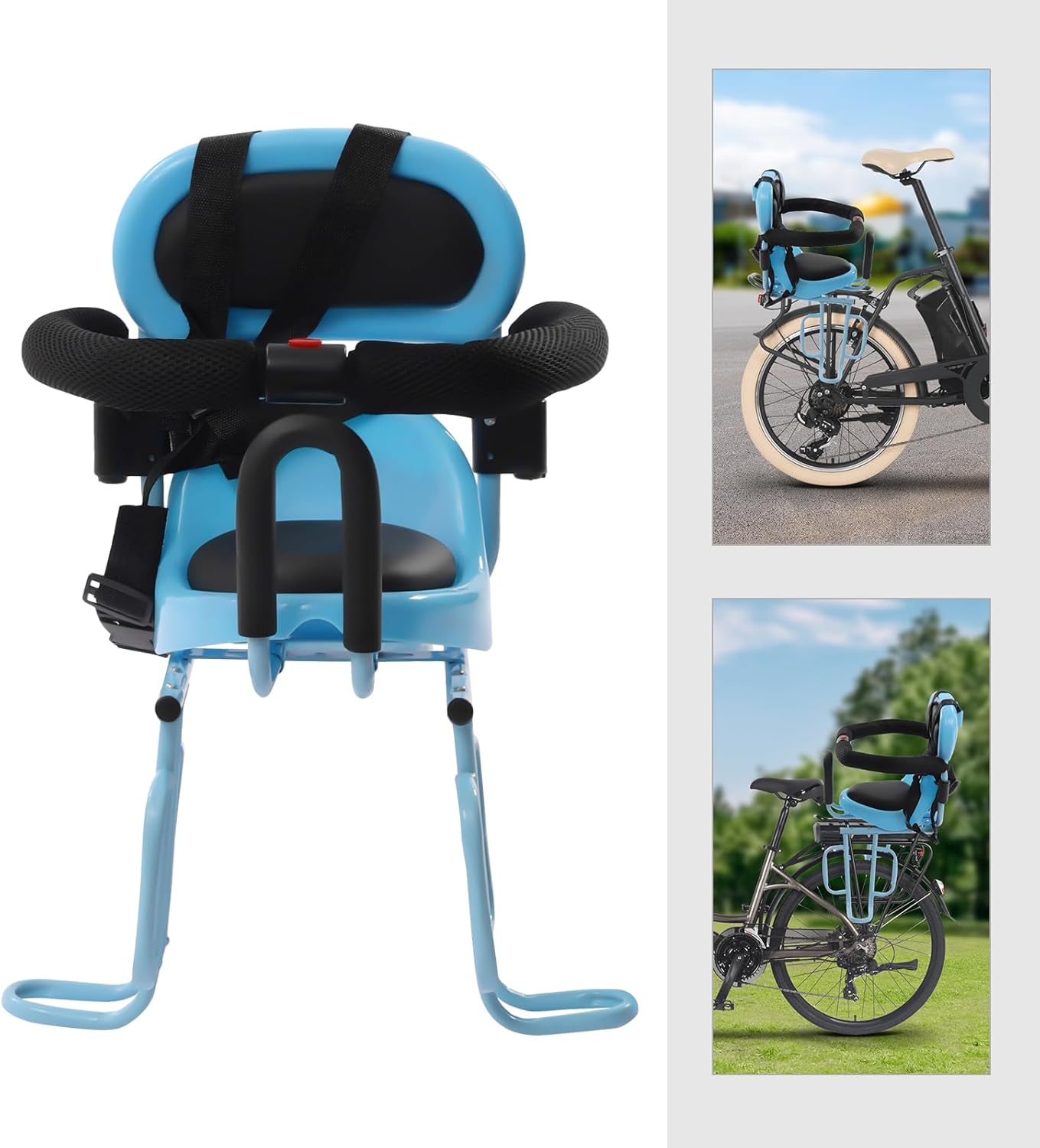 Rear Child Bicycle Seat, Equipped w/ Extra Wide Bicycle Seat & Backrest, Guardrail Armrest & Footrest, Detachable Design, Easy to Install, Enjoy Parent-Child Time, for Adult Bicycles w/ Seat Cushions