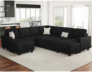 Belffin Oversized Sofa Bed Modular Sectional Sleeper Sofa with Pull Out Bed L Shaped Couch with Storage Chaise Black Couch