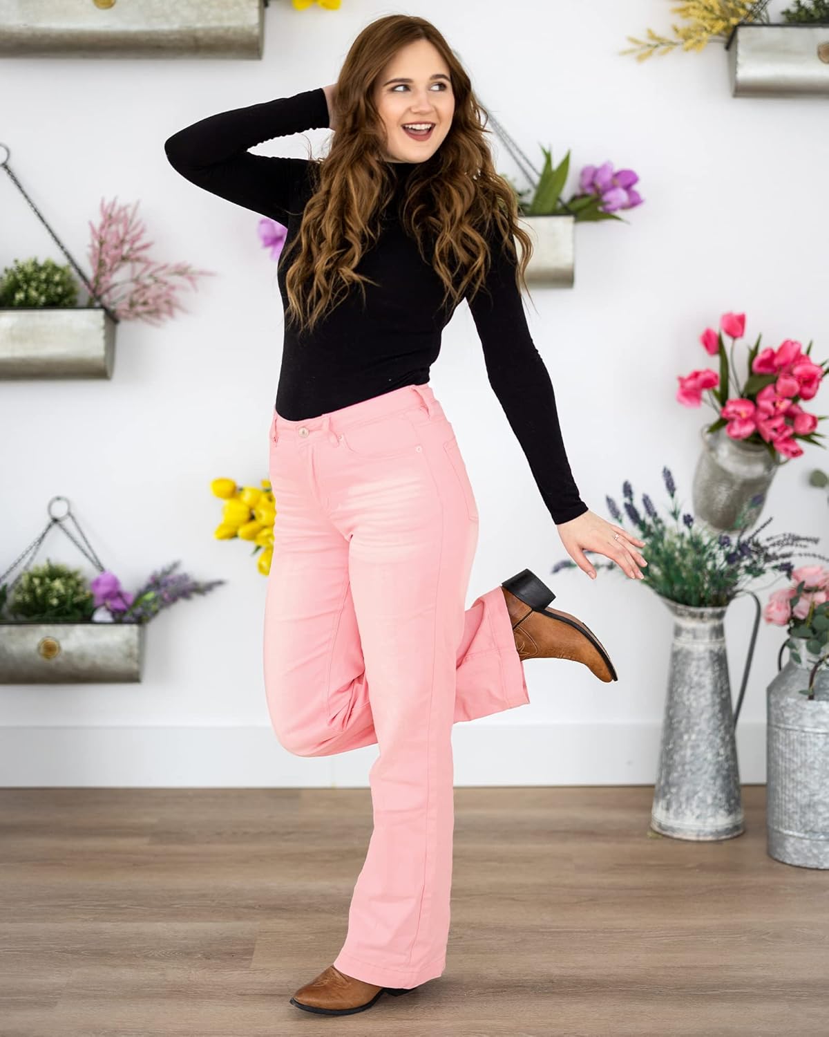 GRAPENT Womens Flare Jeans High Waisted Wide Leg Baggy Jean for Women Stretch Denim Pants - Image 8