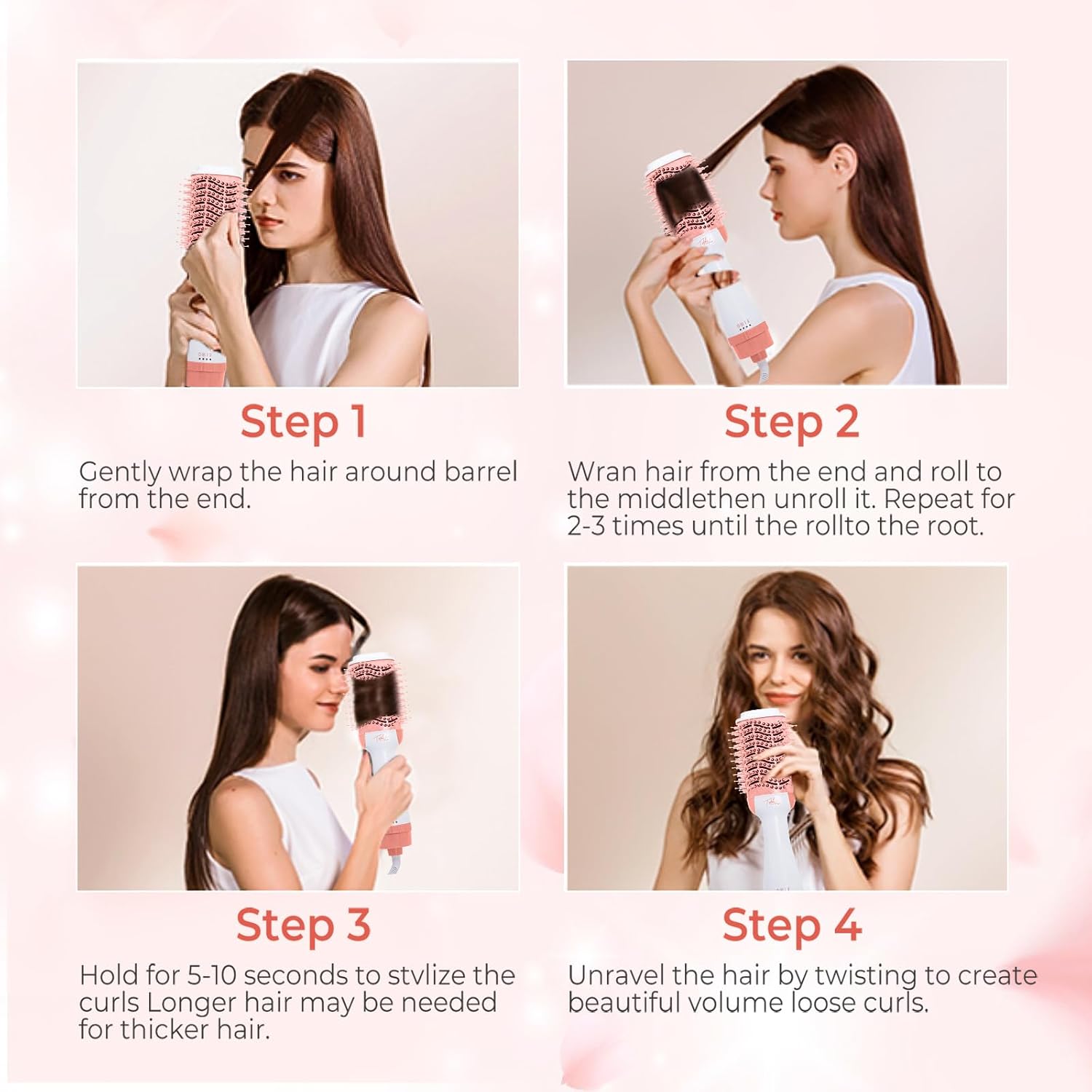 4 in 1 Blow Dryer Brush, Ukliss Hair Dryer Brush Blow Dryer, Ceramic Oval Hot Air Brush & Volumizer for All Hair Types, Versatile Hair Styling Tools Pink White